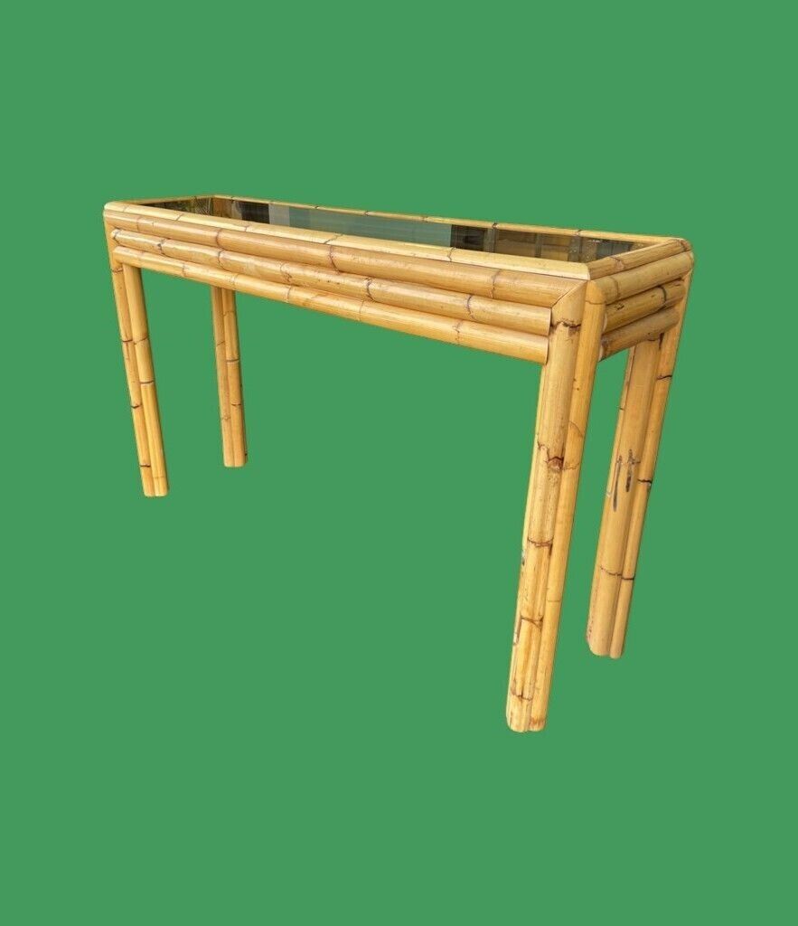 Copy   An Italian 1970s Bamboo Console With Smoked Glass Top Attributed To Vivai Del Sud photo Furniture