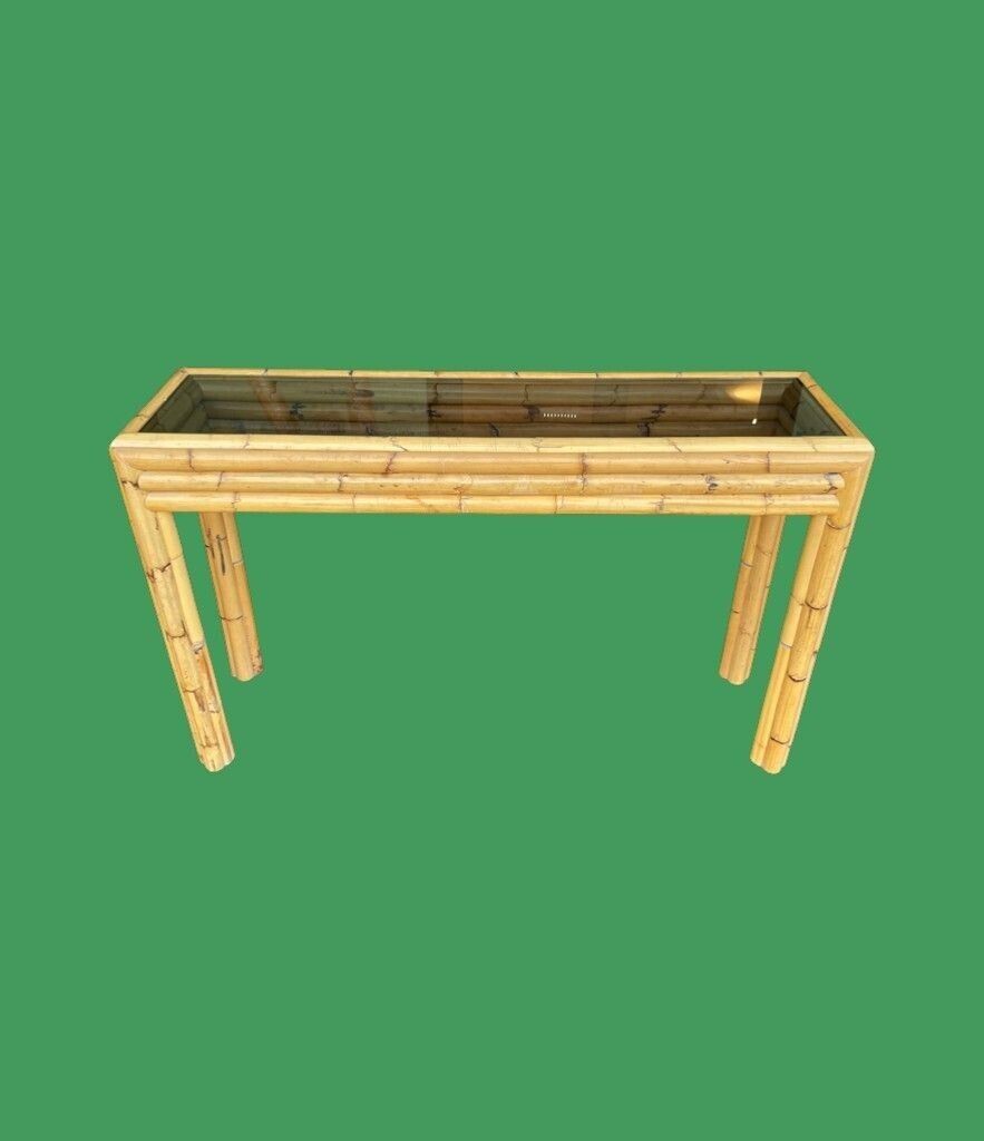 Furniture Copy   An Italian 1970s Bamboo Console With Smoked Glass Top Attributed To Vivai Del Sud photo
