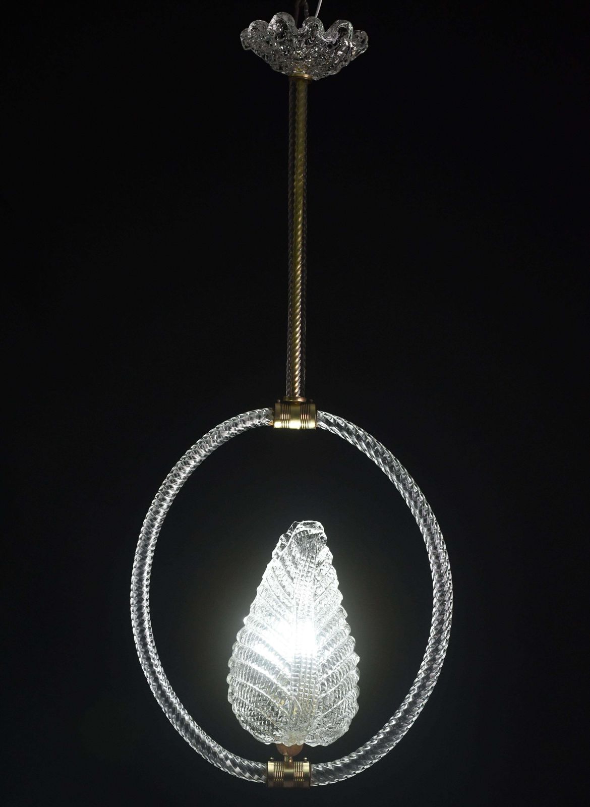 Charming Transparent Art Decò Barovier E Toso Pendant Light Murano Glass, 1940s photo for sale