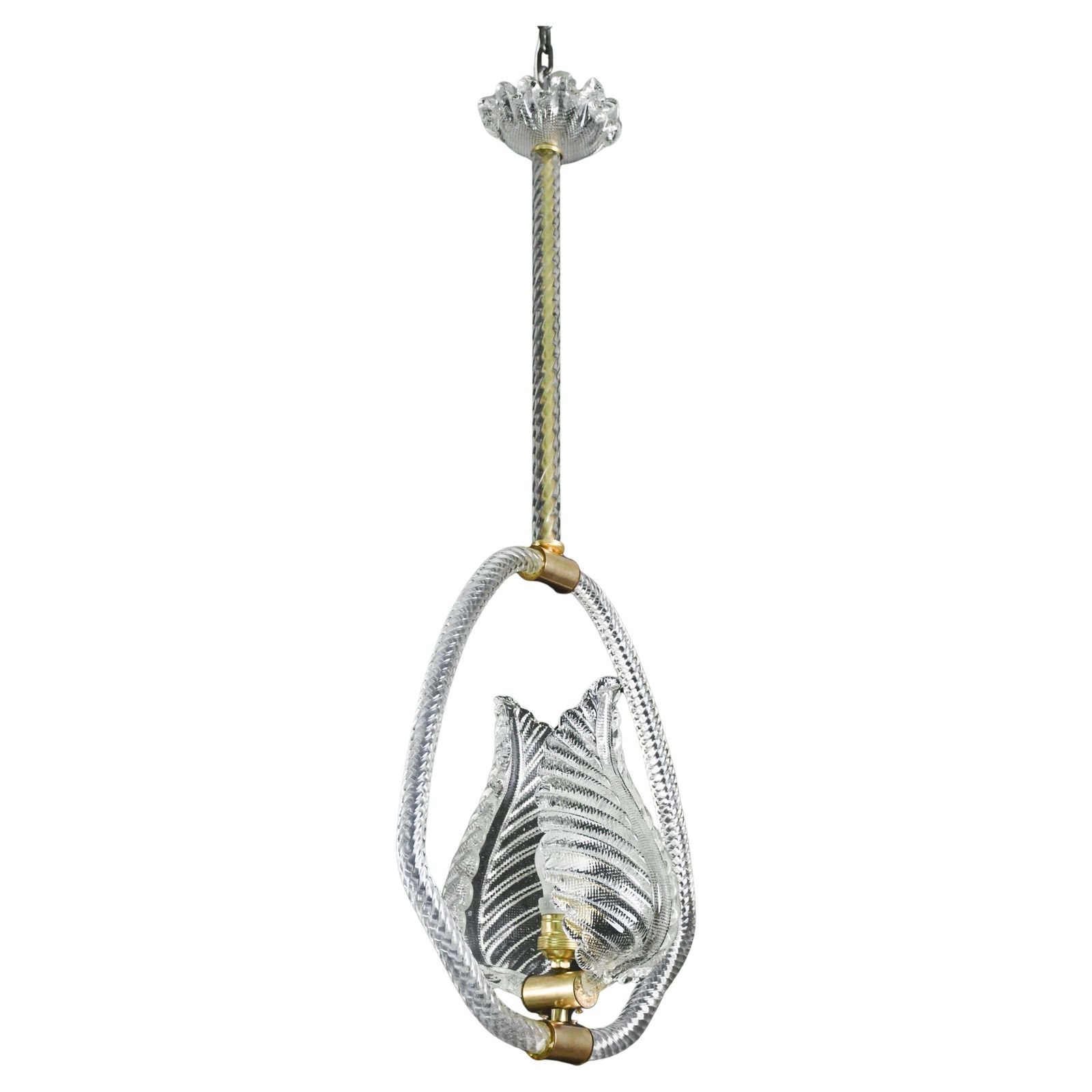 Elgant Transparent Art Decò Barovier E Toso Pendant Light Murano Glass, 1940s