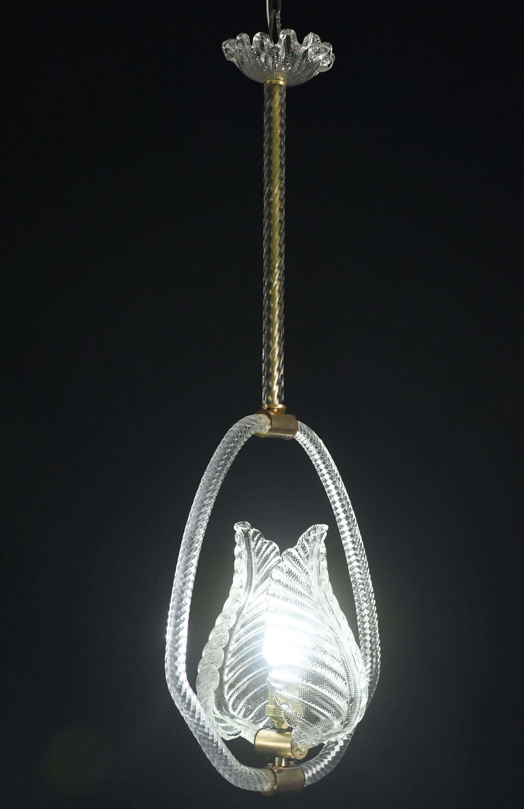 Elgant Transparent Art Decò Barovier E Toso Pendant Light Murano Glass, 1940s photo for sale