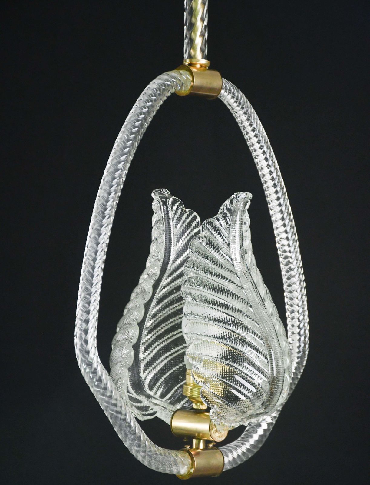 Elgant Transparent Art Decò Barovier E Toso Pendant Light Murano Glass, 1940s photo Lighting