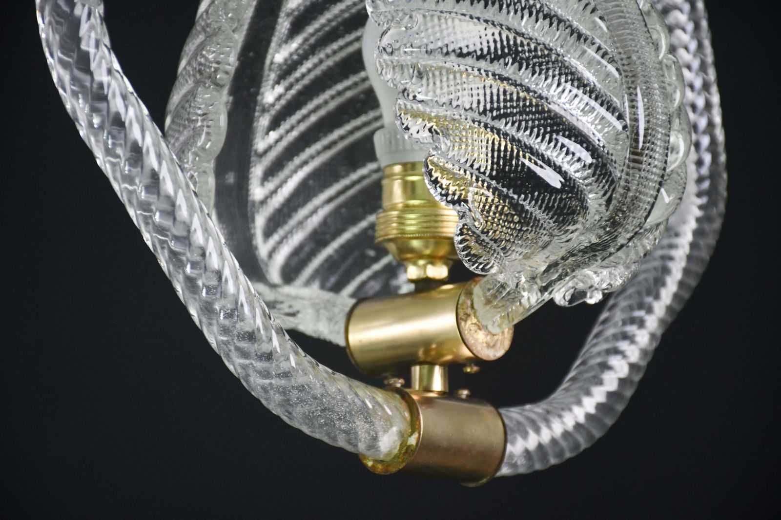 Elgant Transparent Art Decò Barovier E Toso Pendant Light Murano Glass, 1940s photo vintage
