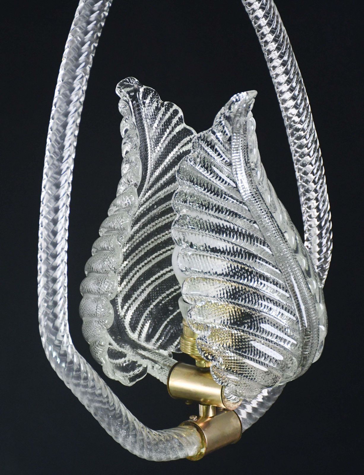 photo vinterior Elgant Transparent Art Decò Barovier E Toso Pendant Light Murano Glass, 1940s