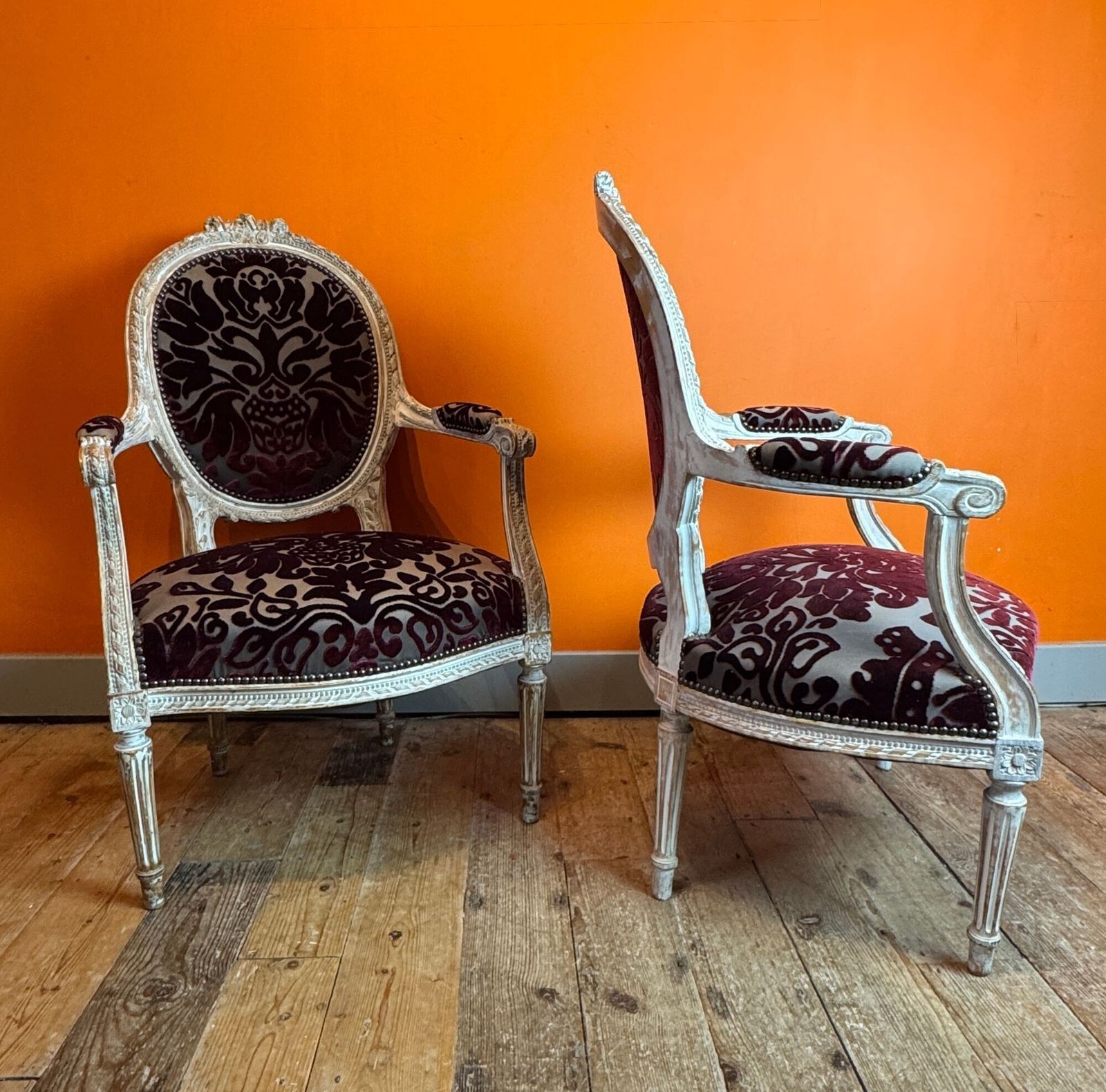 Pair Of 19th Century French Carved & Painted Fauteuils In Louis XVI Taste photo 795.0
