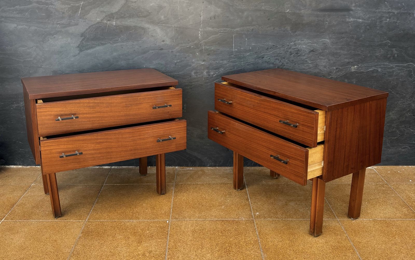 Pair Of Scandinavian Mid Century Modern Nightstands With Two Drawers, 1960 photo vinterior