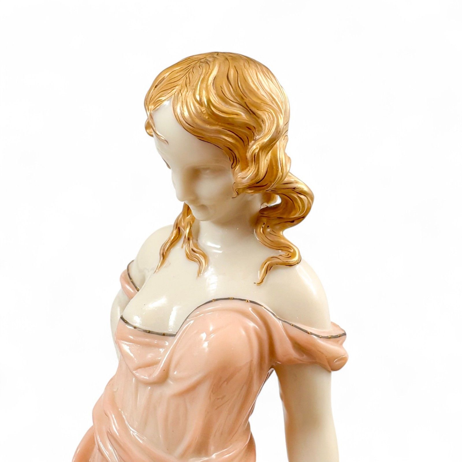 photo for sale Antique Royal Worcester Porcelain Figurine Girl Windblown Dress 19th Century