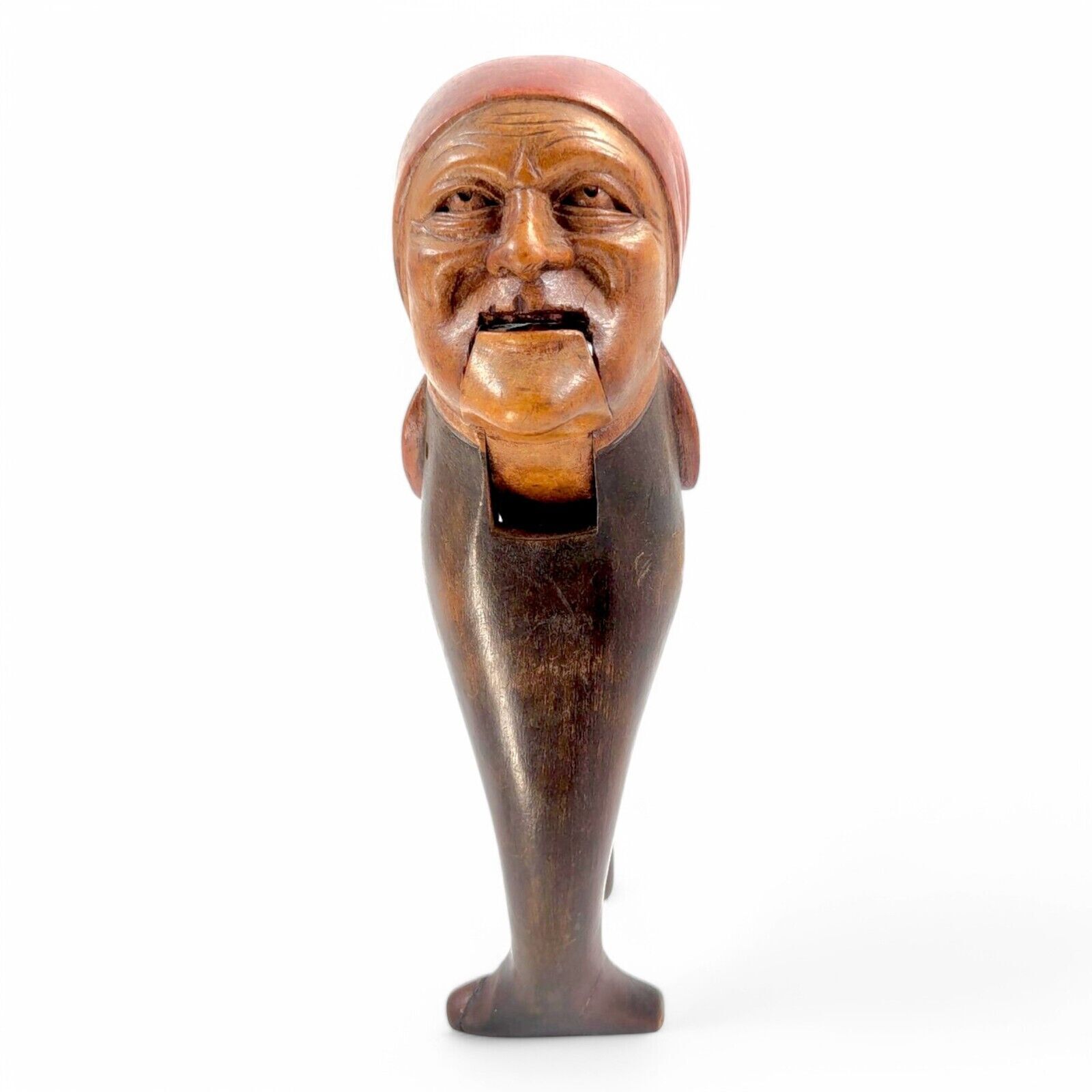 Black Forest Carved Wood Nutcracker, Grotesque Woman’s Head Folk Art C. 1890s photo for sale