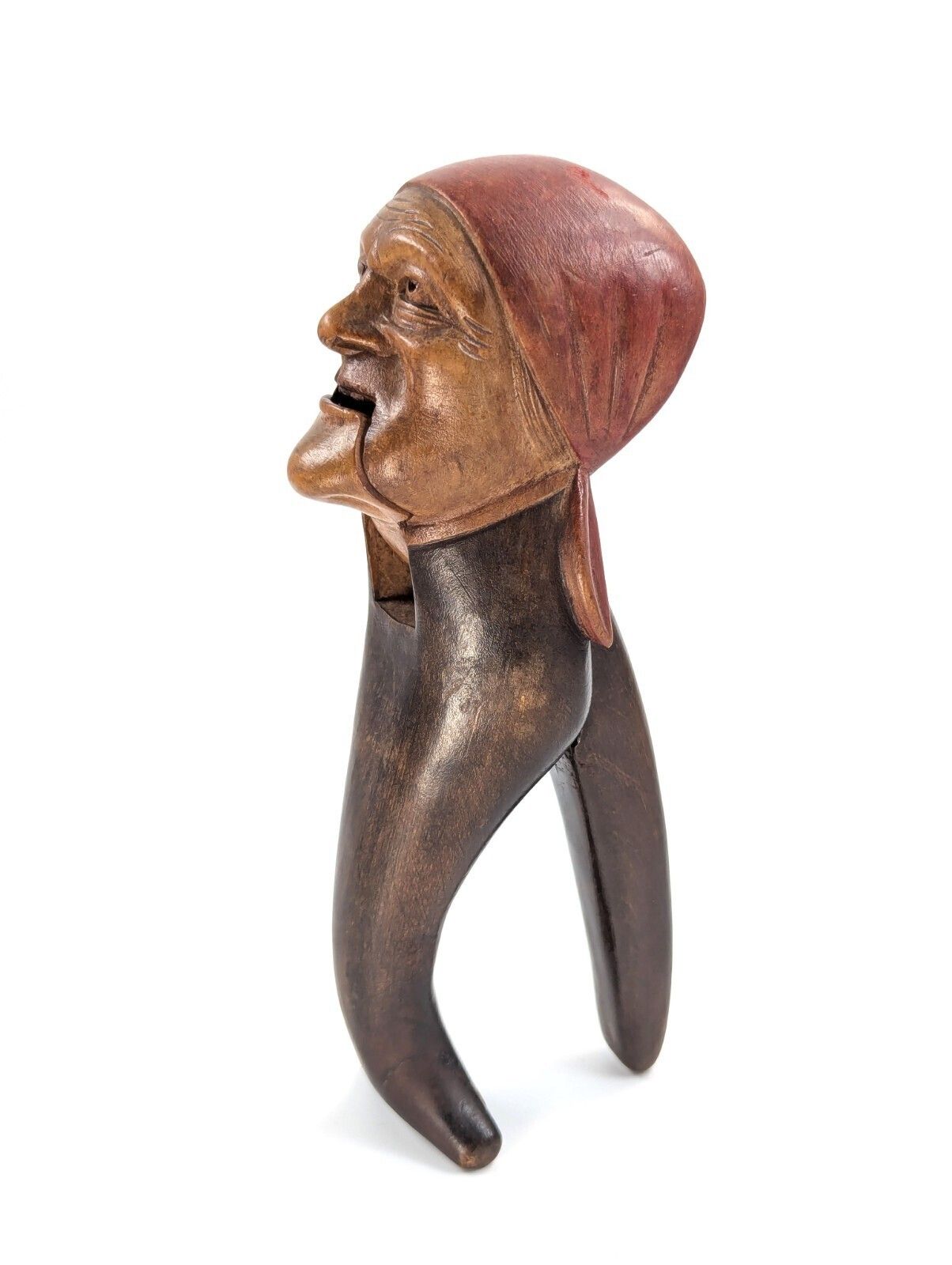 Black Forest Carved Wood Nutcracker, Grotesque Woman’s Head Folk Art C. 1890s photo vinterior