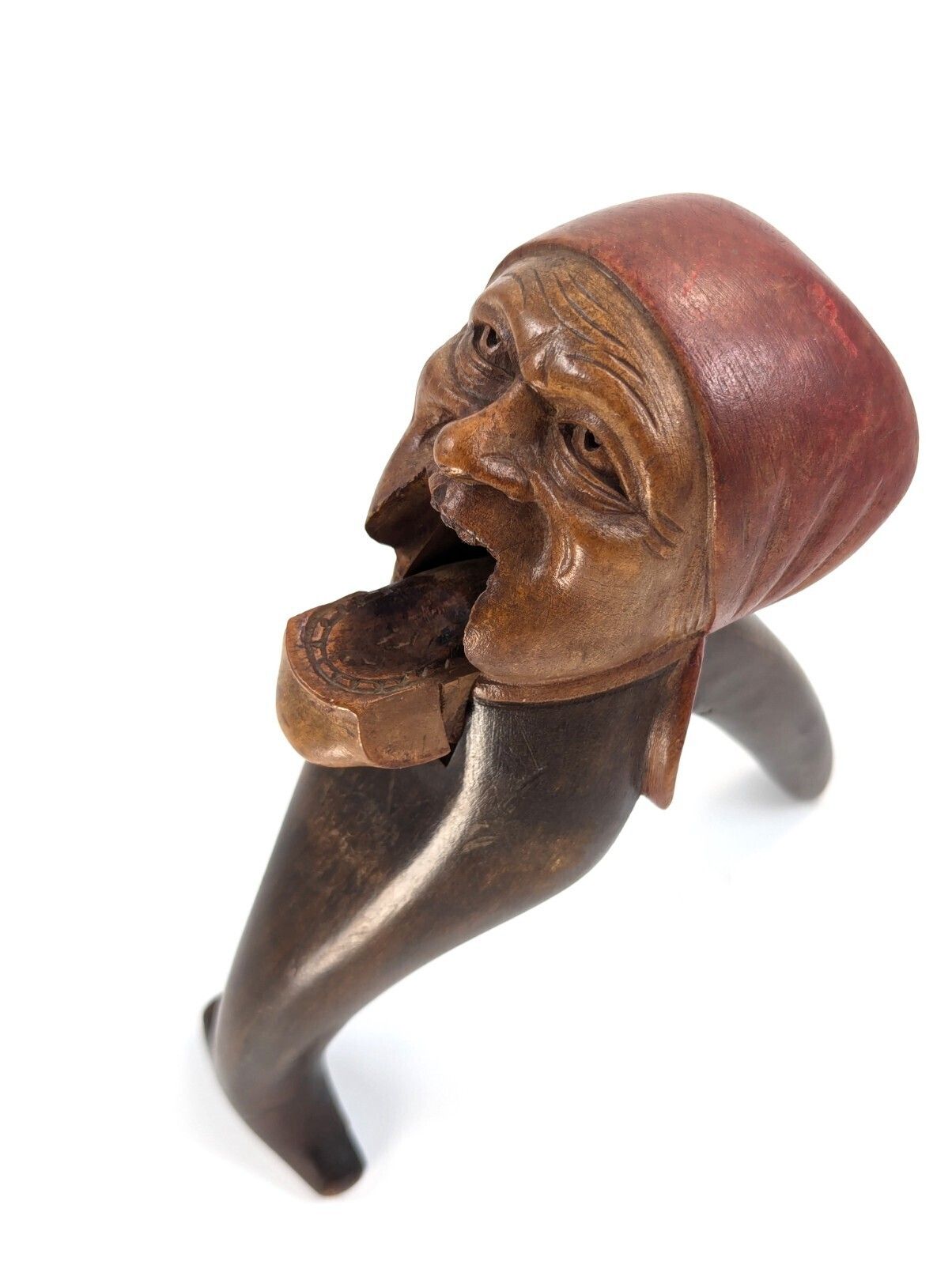 photo vinterior Black Forest Carved Wood Nutcracker, Grotesque Woman’s Head Folk Art C. 1890s