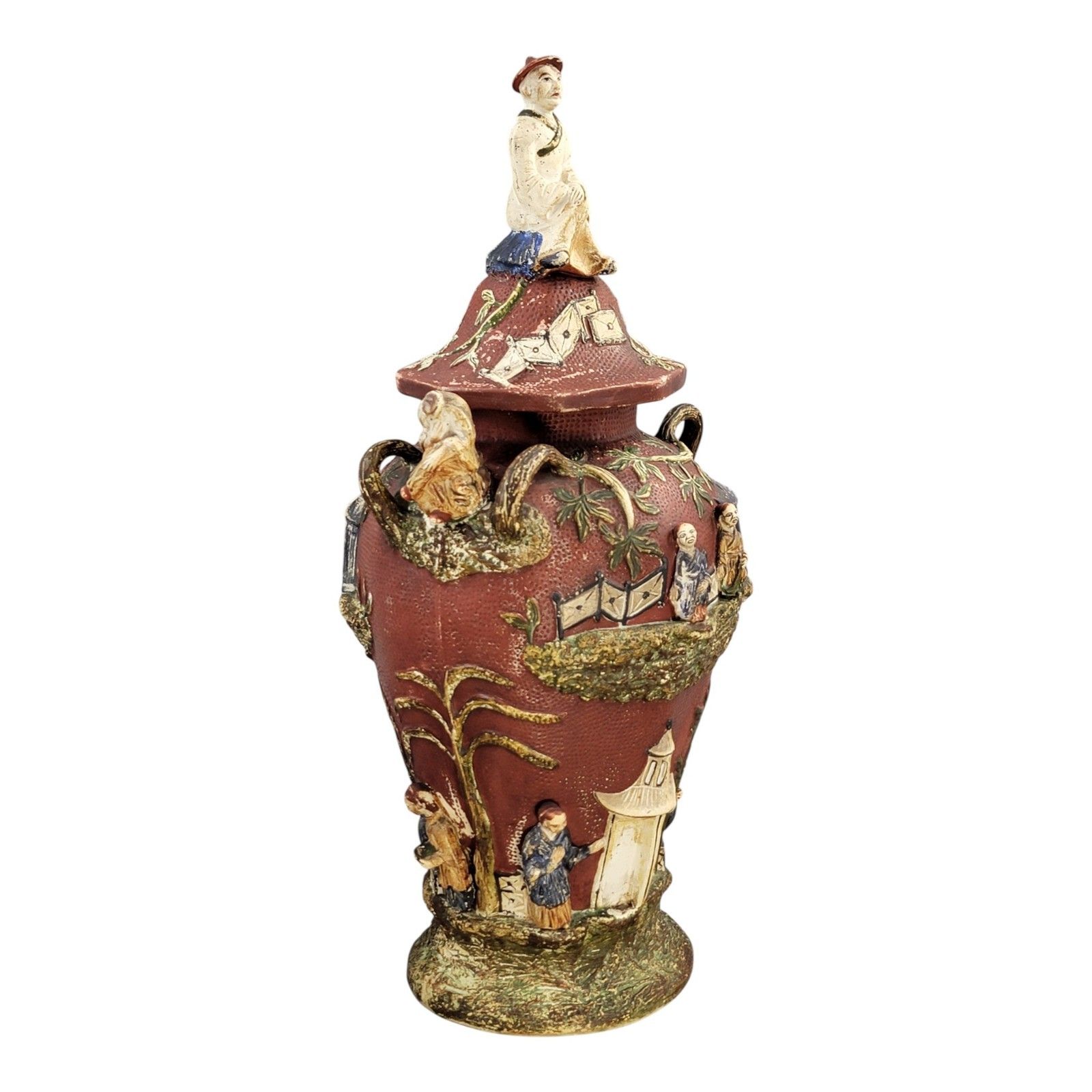 Antique Monumental Continental Maiolica Vase And Cover, Circa 1860–1880. photo vintage