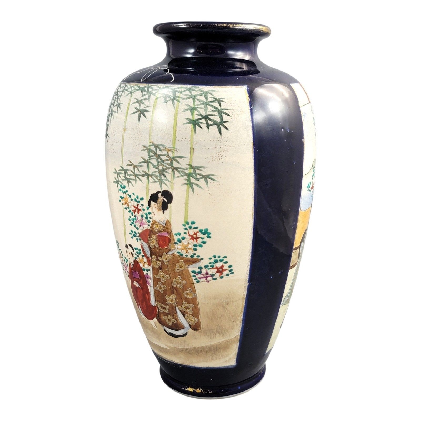 Satsuma Cobalt Ground Vase With Moriage Court Scenes, Japan, C. 1890–1910 photo for sale