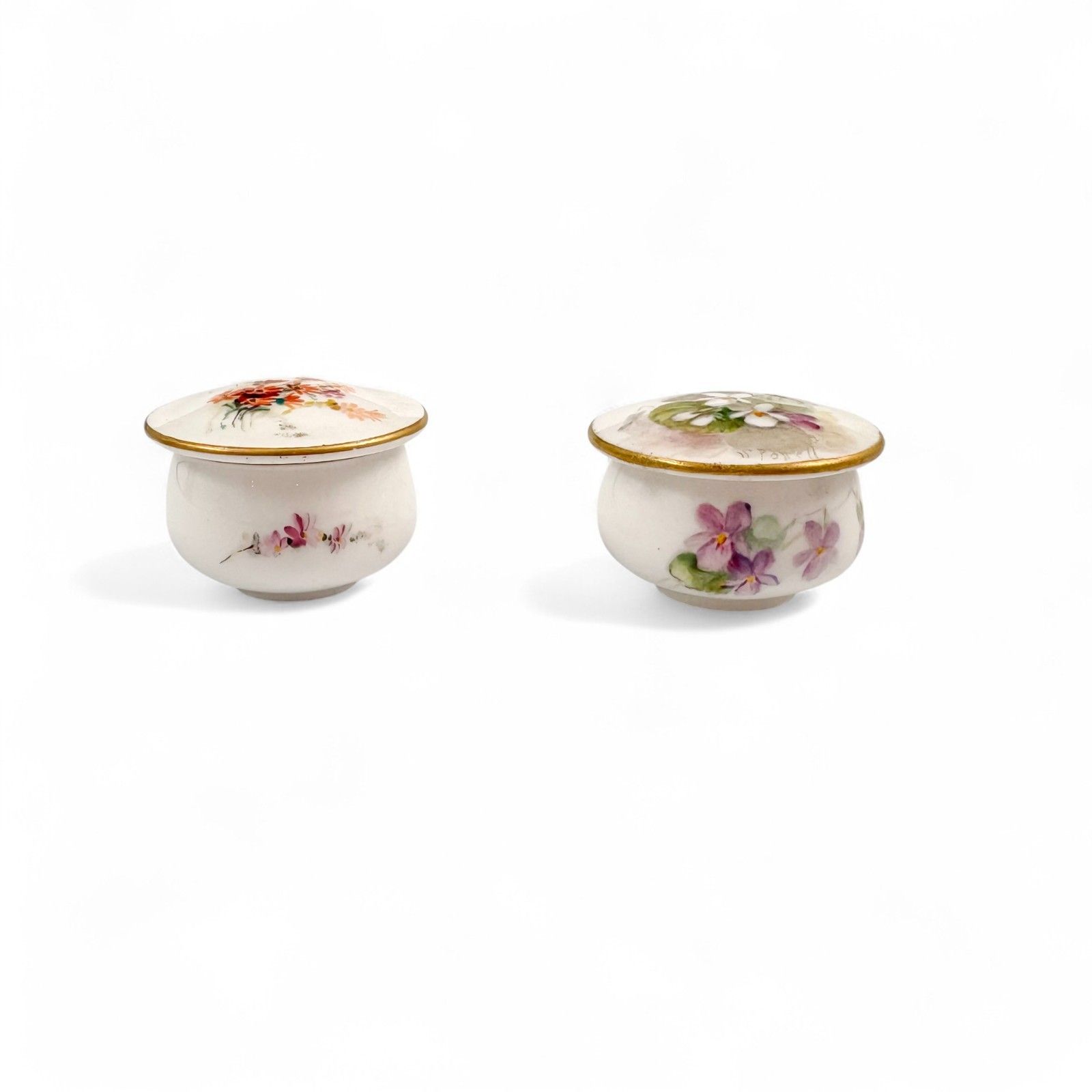 Antique Royal Worcester Hand Painted Porcelain Pill Boxes Pair 1899, 1915 photo for sale