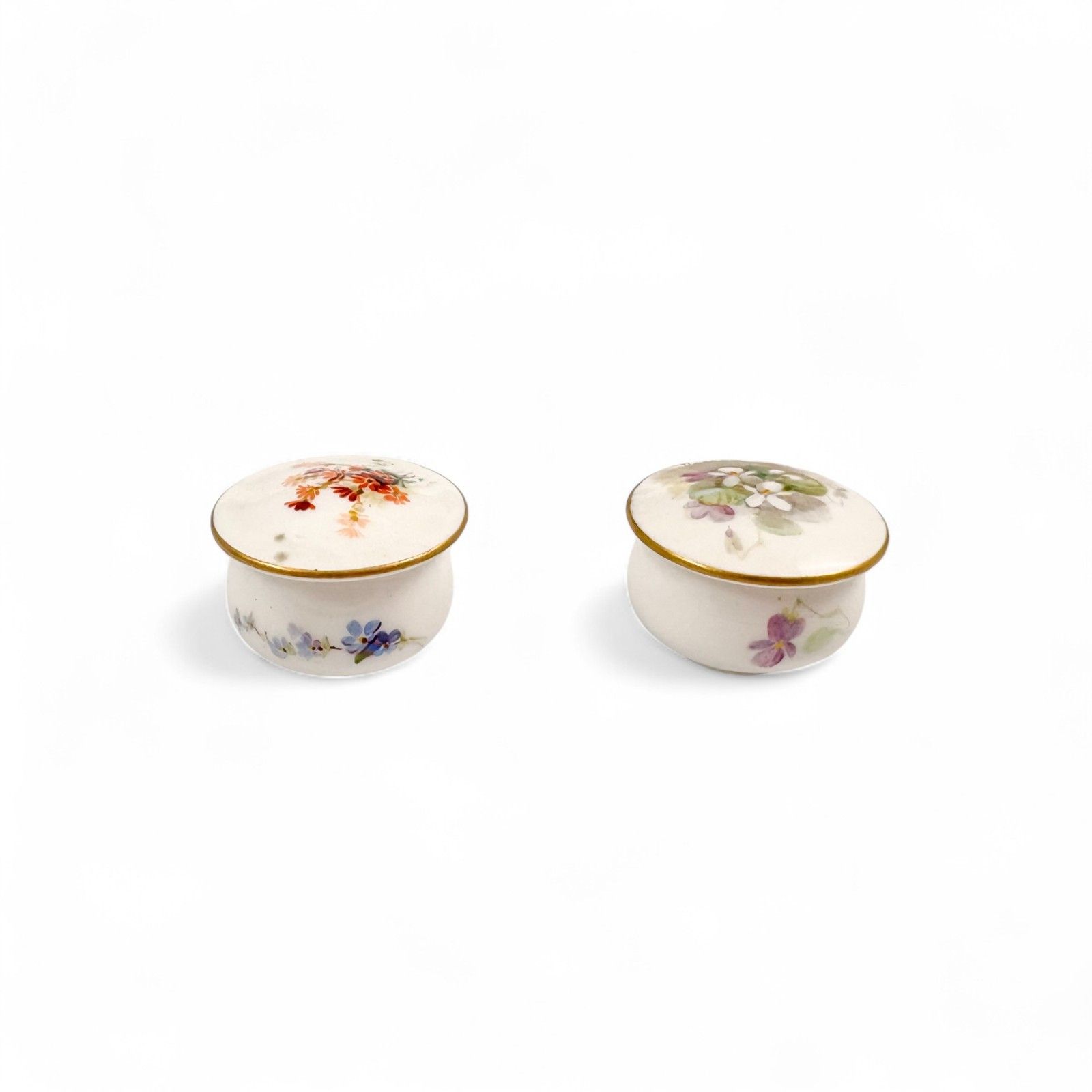 Antique Royal Worcester Hand Painted Porcelain Pill Boxes Pair 1899, 1915 photo 65.0