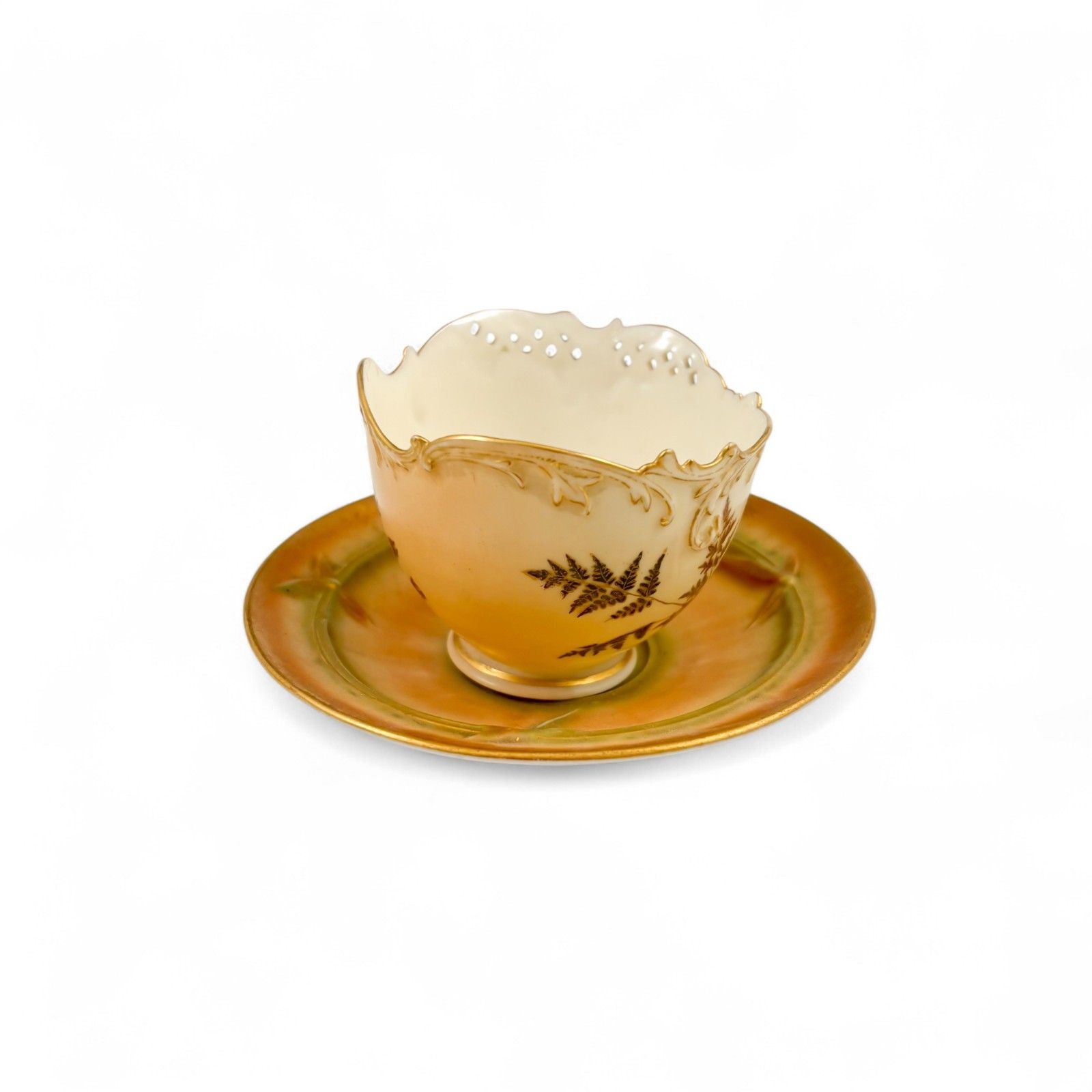 Edwardian Victorian Royal Worcester Blush Porcelain Tea Cup & Saucers 1891 1902 photo for sale