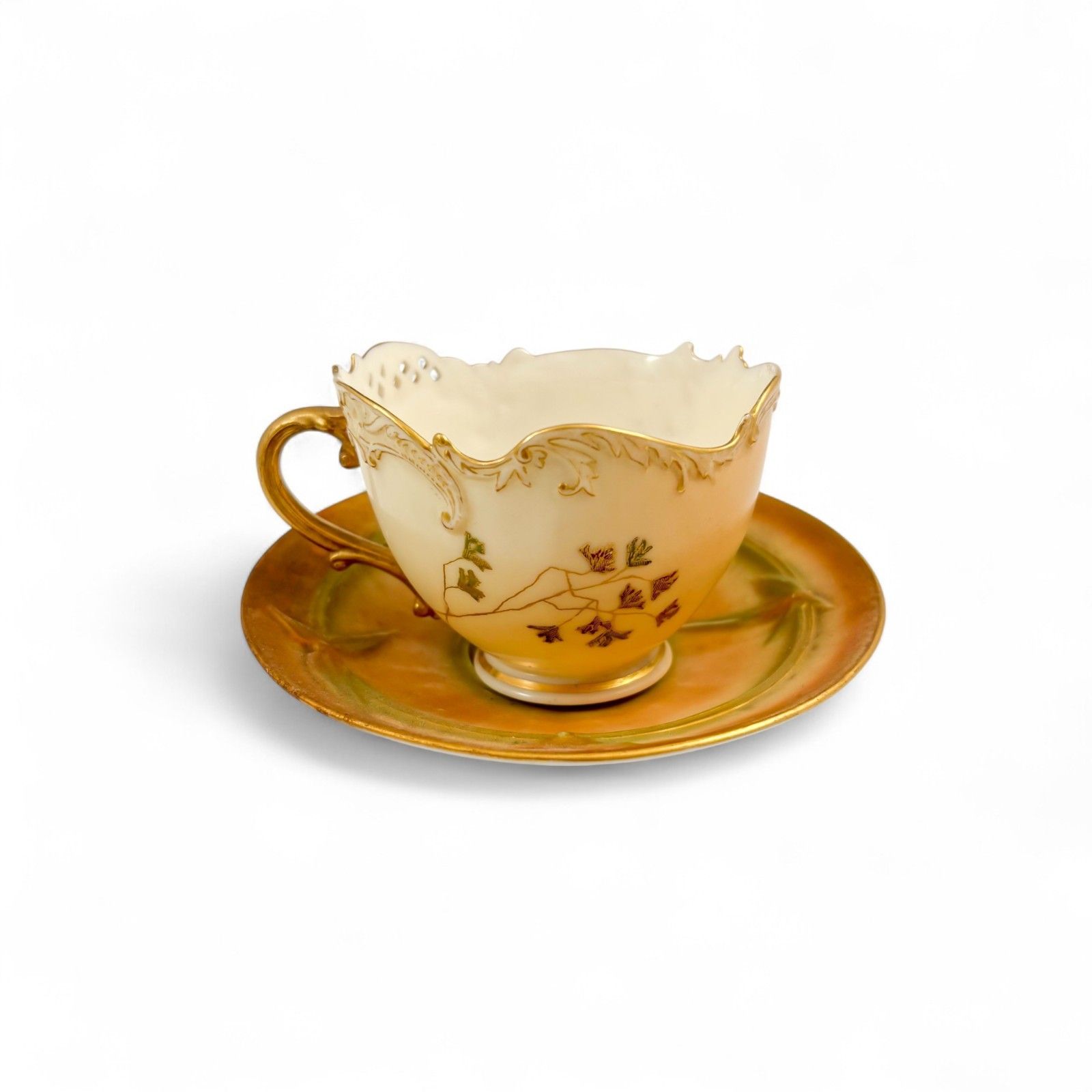 Edwardian Victorian Royal Worcester Blush Porcelain Tea Cup & Saucers 1891 1902 photo Home Decor