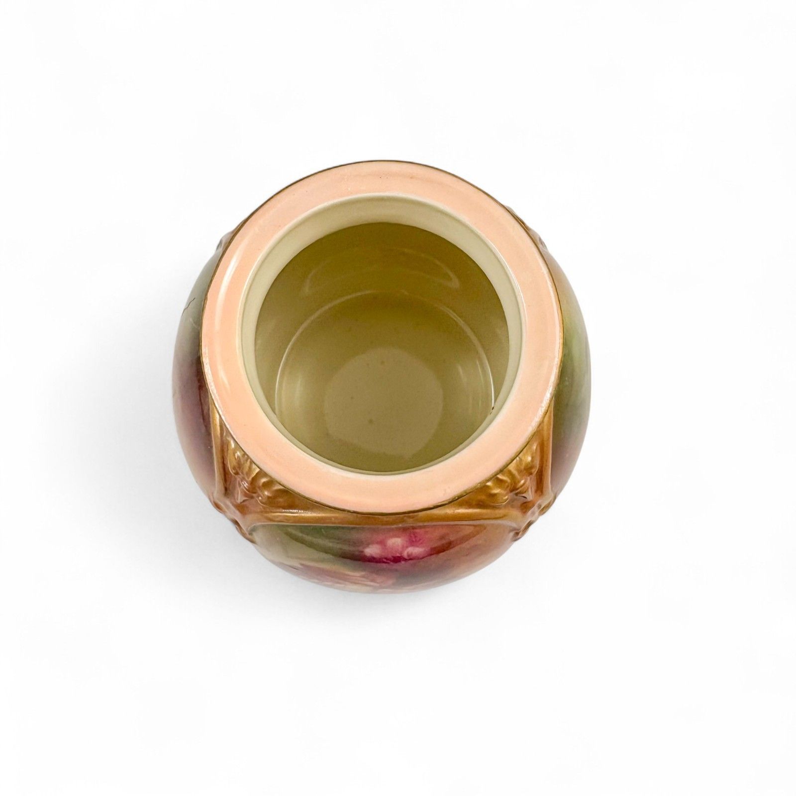 Antique Edwardian Royal Worcester Porcelain Floral Fruit Vase 1910 Blush Moulded photo 95.0