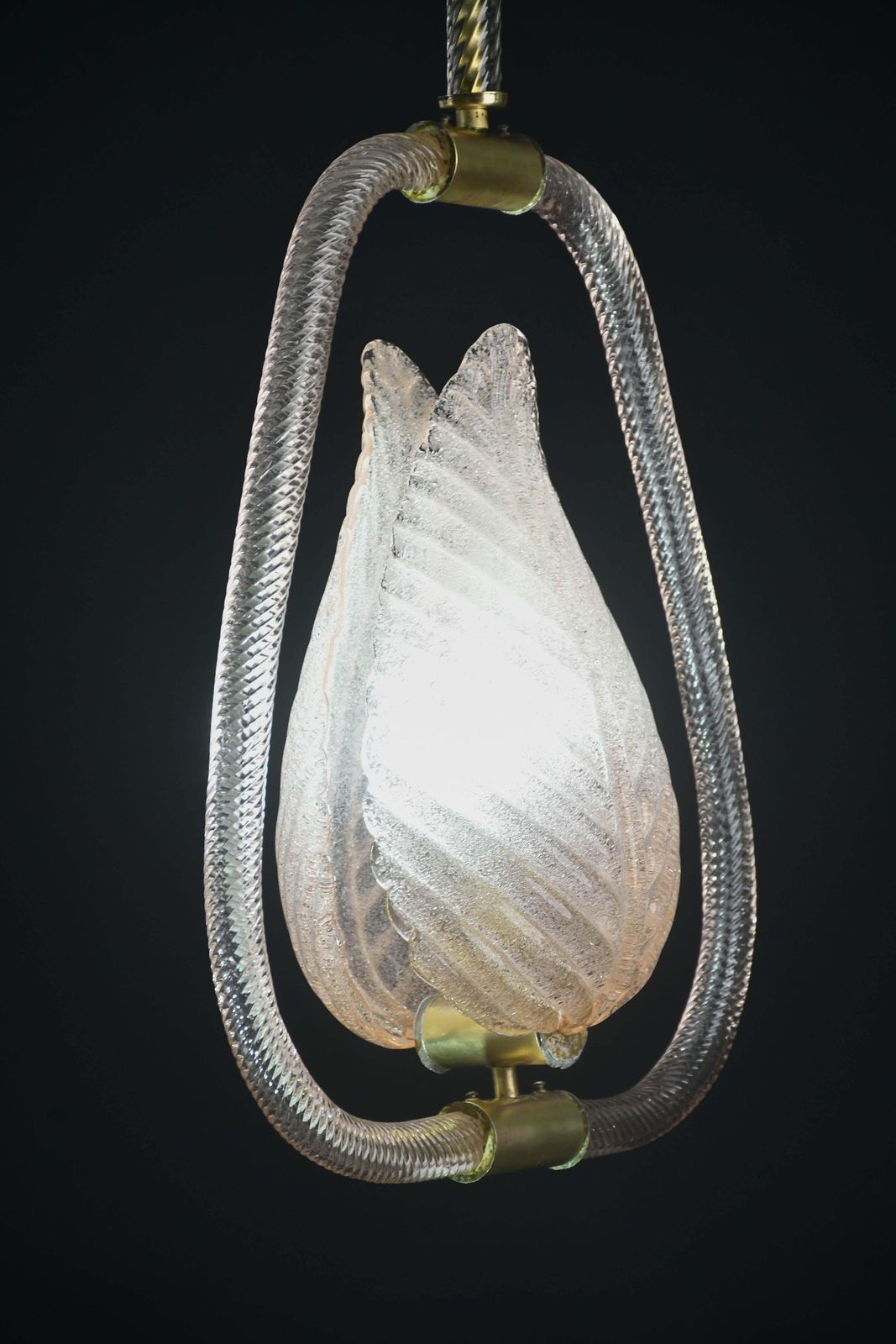 Elgant Pink Art Decò Barovier E Toso Pendant Light Murano Glass, 1940s photo 2497.0
