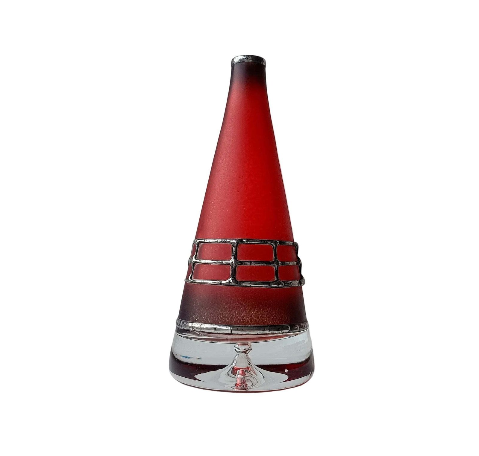 Sculptural Art Glass Vase By Miracle: Silver Overlay, Controlled Base Bubble, Czech Bohemia photo furniture
