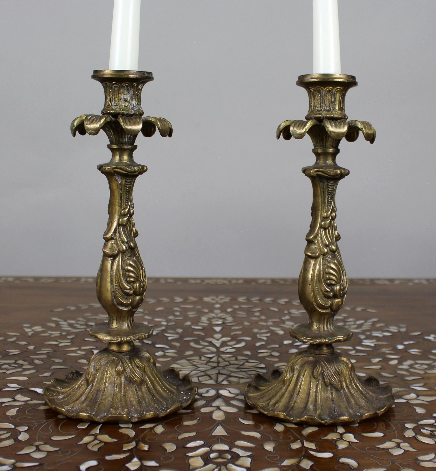 Pair Of French Rococo Revival Cast Brass Candlesticks, C.1890 photo furniture