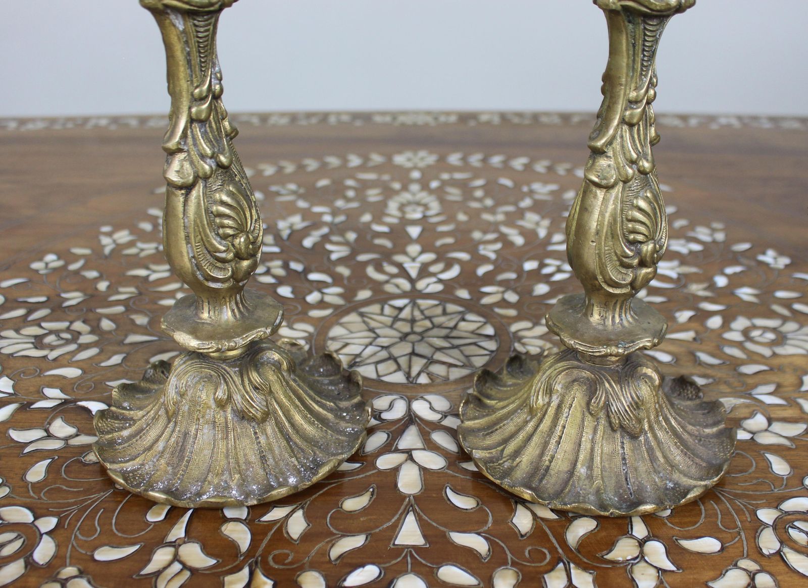 Pair Of French Rococo Revival Cast Brass Candlesticks, C.1890 photo 295.0