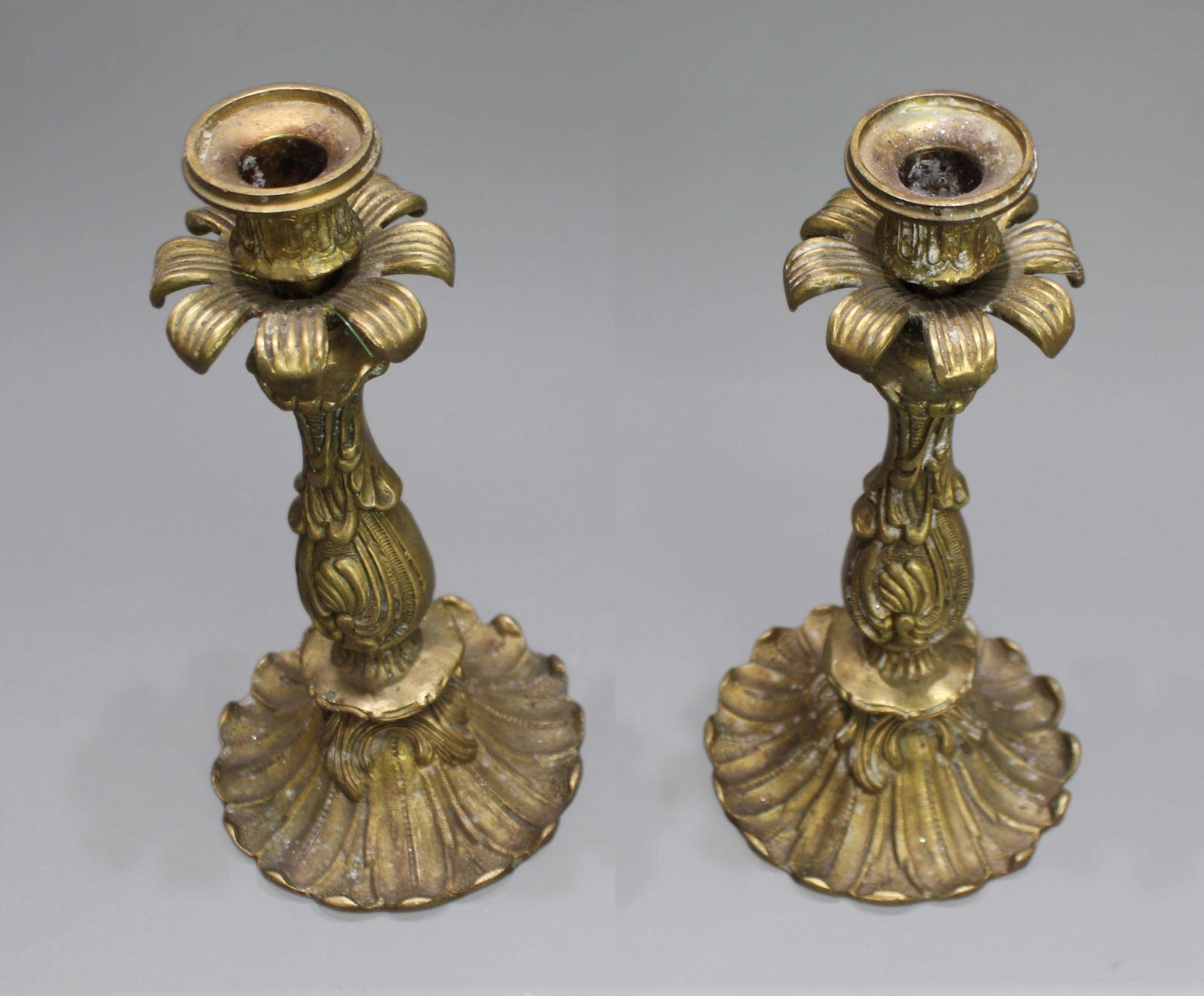 photo furniture Pair Of French Rococo Revival Cast Brass Candlesticks, C.1890