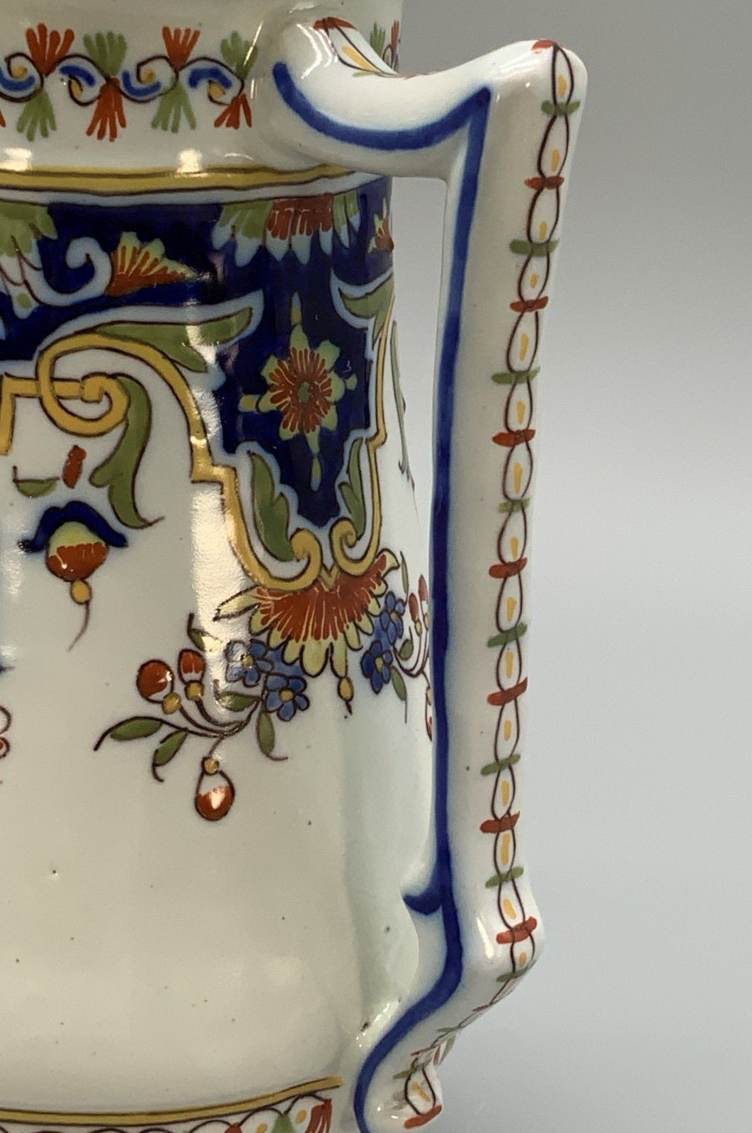 photo for sale Pitcher Coffee Pot Faience French Cherbourg Polychrome Coat Of Arms Ceramic Jug