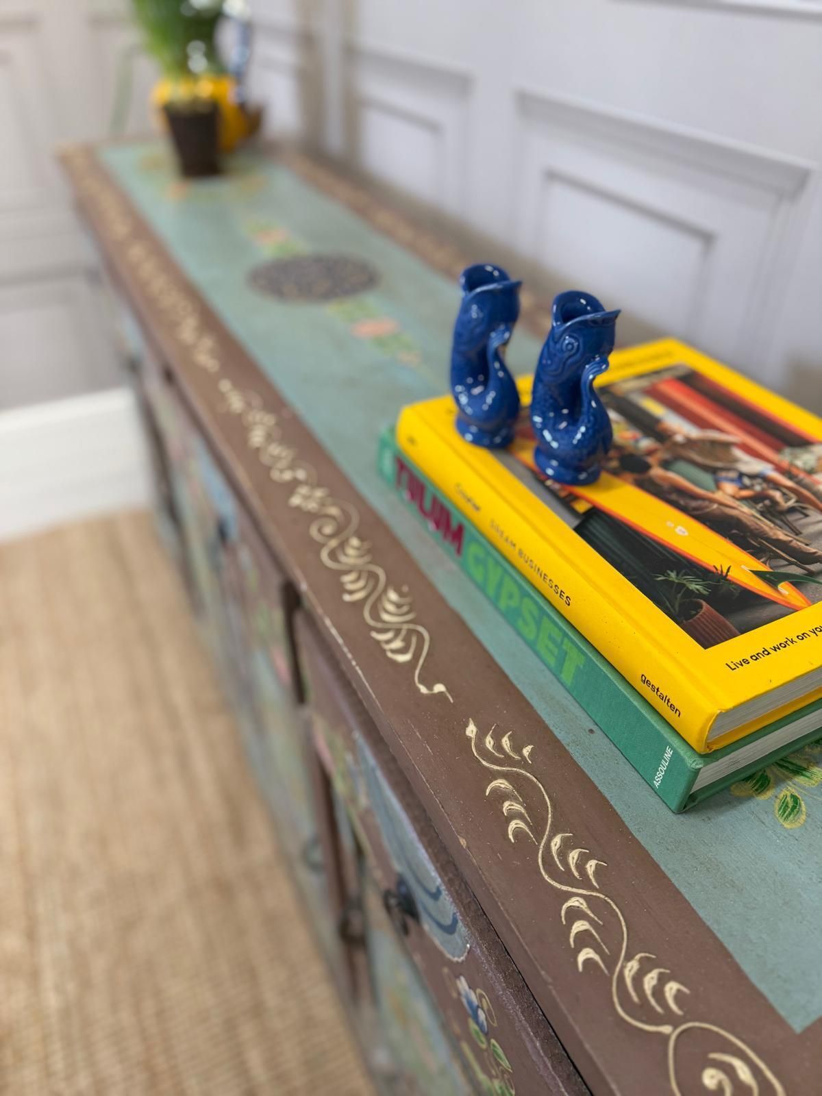 Vintage Hand Painted Mango Wood Sideboard – 4 Doors, 4 Drawers, Turquoise Finish photo 925.0