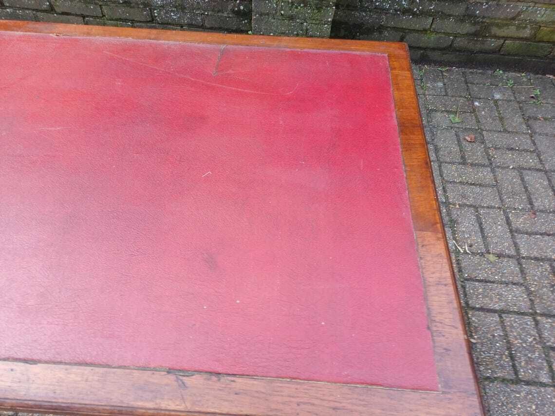 Early 20th Century Continental Mahogany Desk Table Three Drawers Brass Handles Veneered Fronts Quality Craftsmanship photo for sale