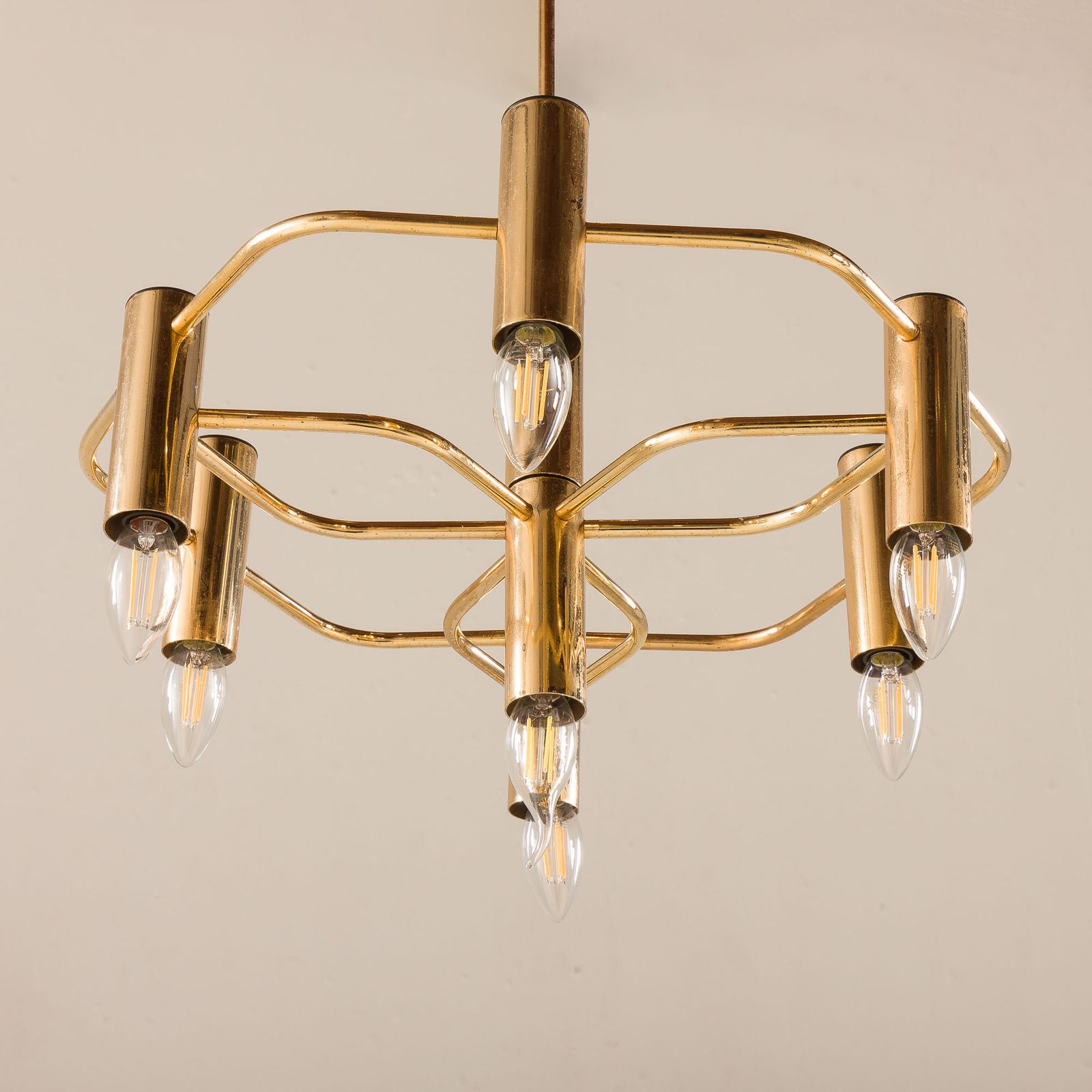 Vintage Geometric Brass Chandelier By Gaetano Sciolari, 1970s photo vintage