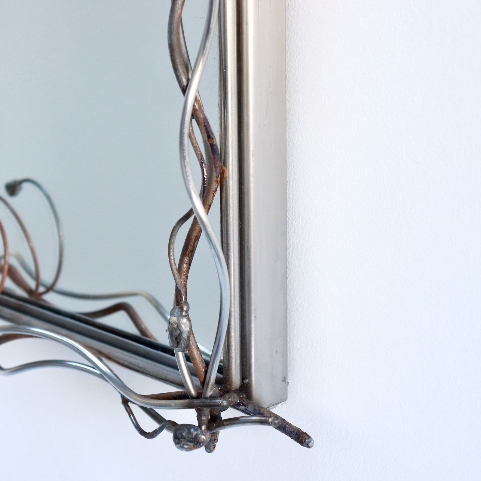 Late 20th Century Stainless Steel And Copper Sculptural Wall Mirror photo buy