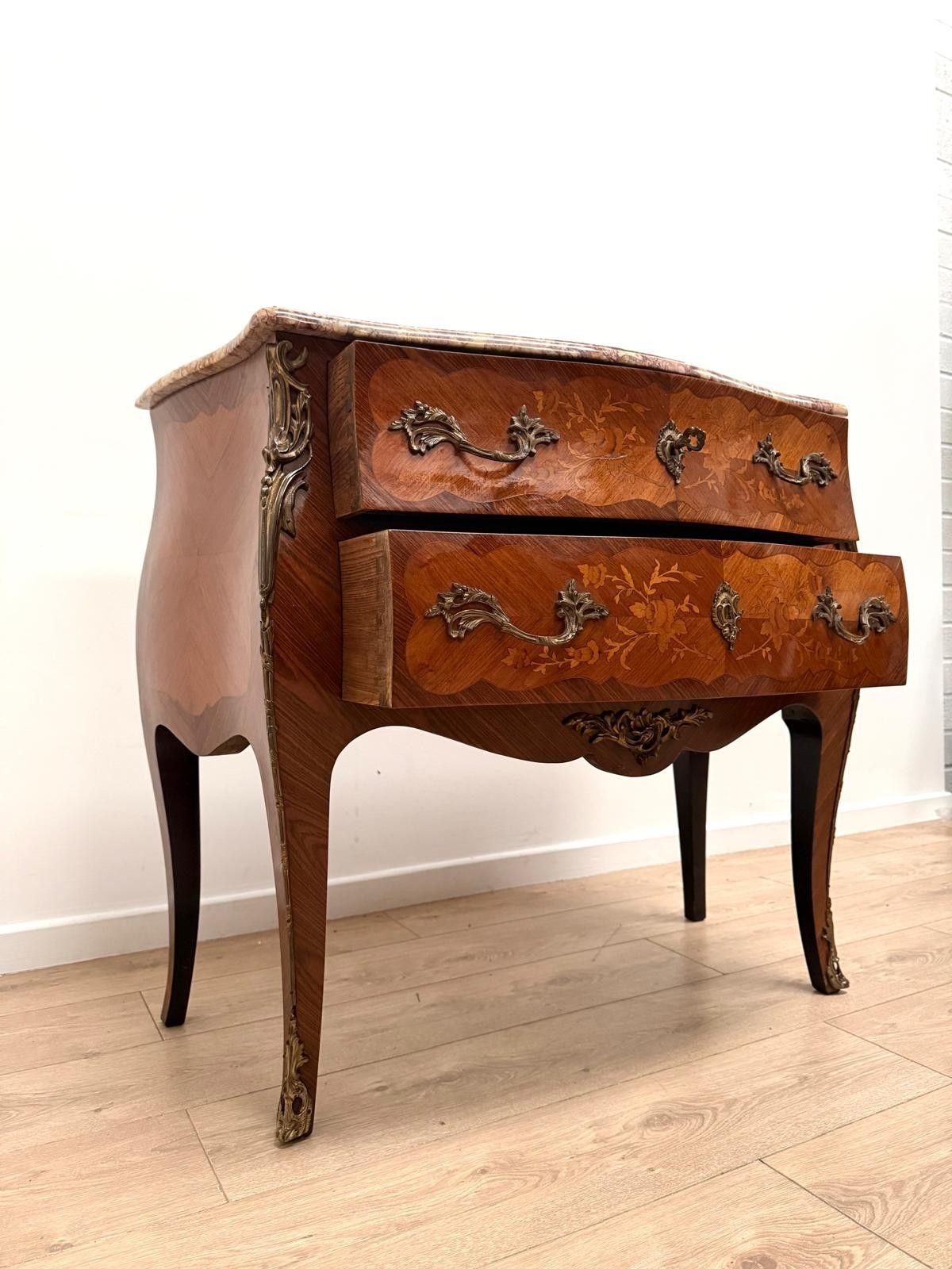 Louis XV Style Commode Superb Rare Sienna Pink Marble Delivery Available 0024