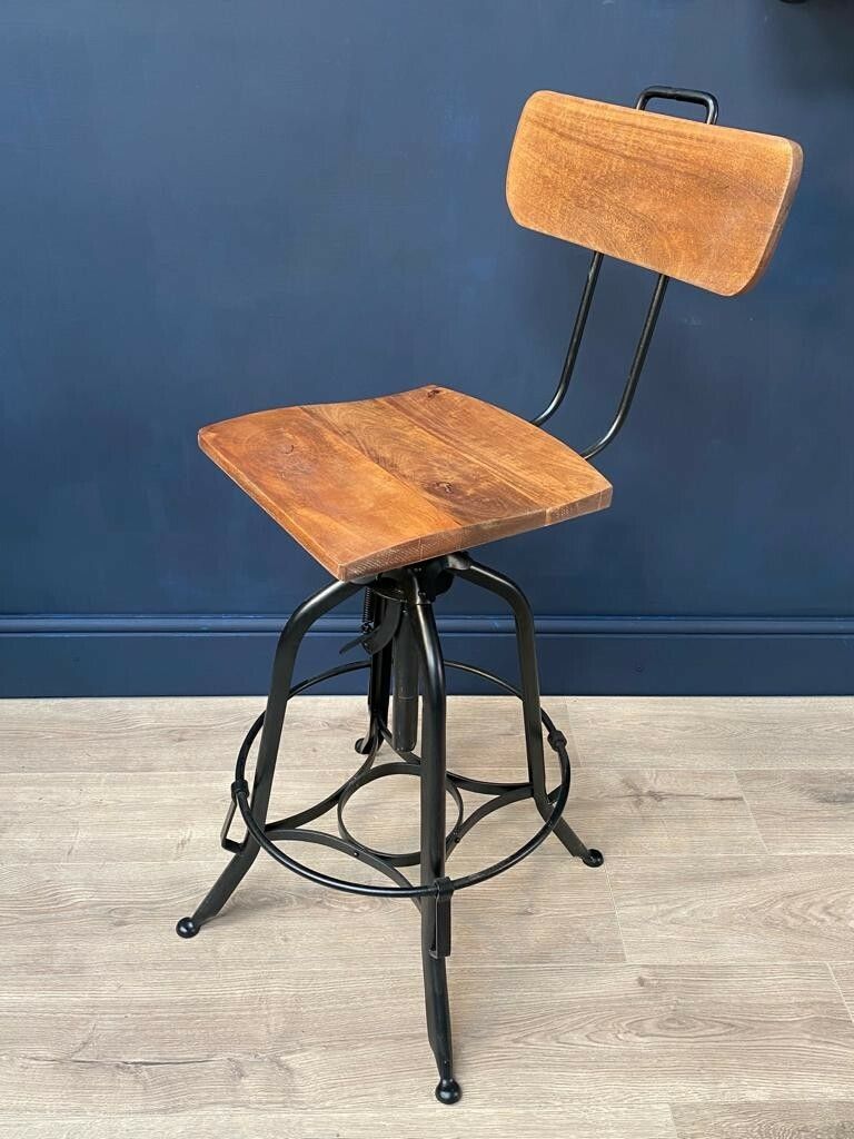 Vintage Mango Wood Industrial Bar Stool Delivery Available 0243
