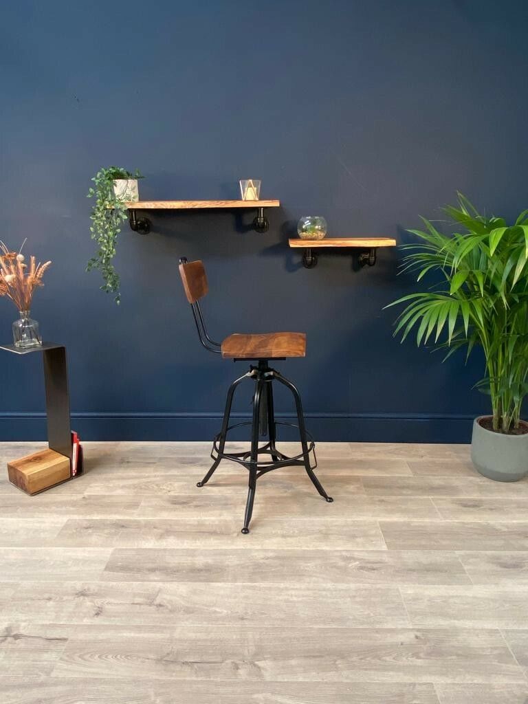 Vintage Mango Wood Industrial Bar Stool Delivery Available 0243 photo furniture