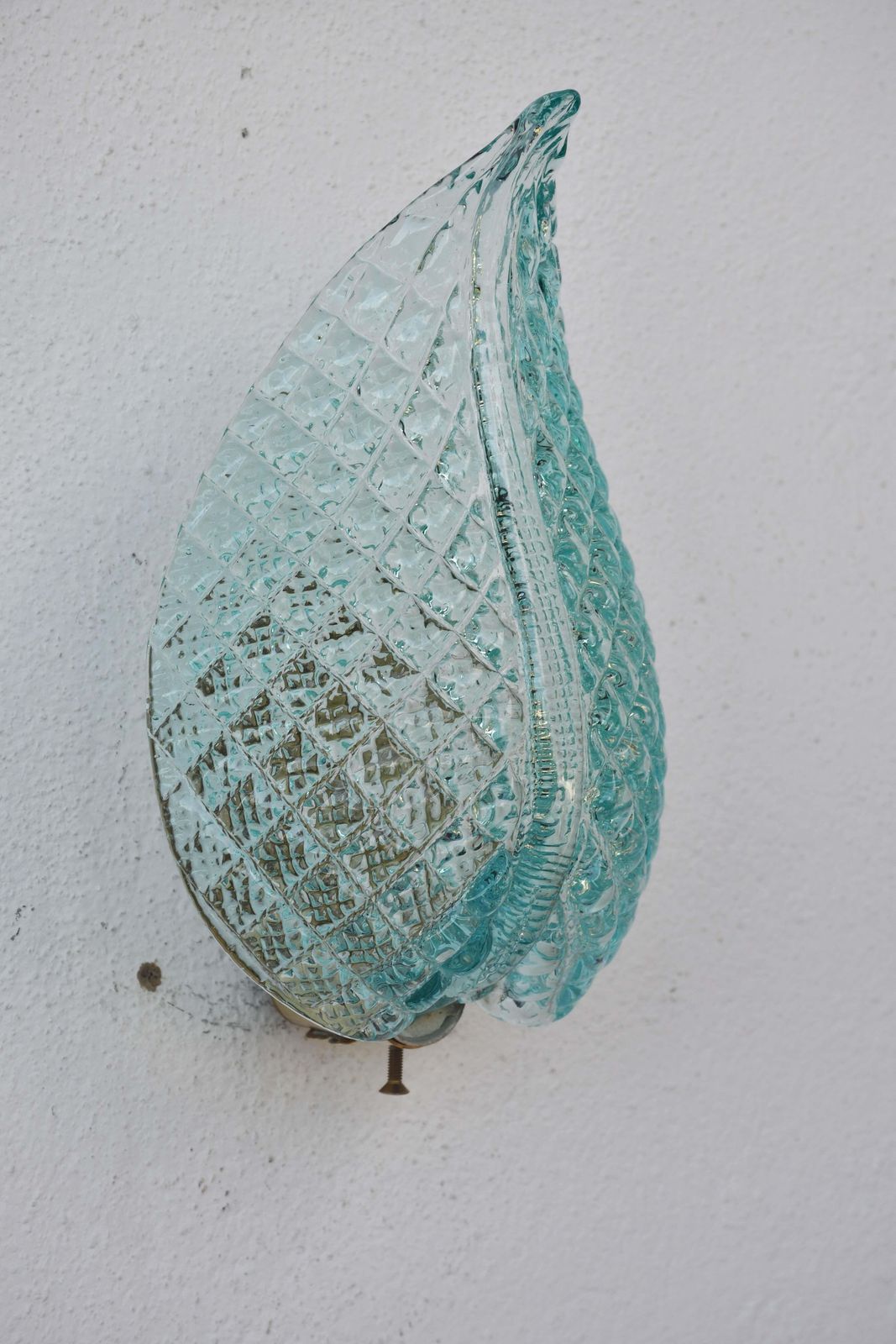 Set Of 2 Rare Wall Light Blue Jewel Murano Glass Leave By Barovier E Toso, 1950s photo vinterior