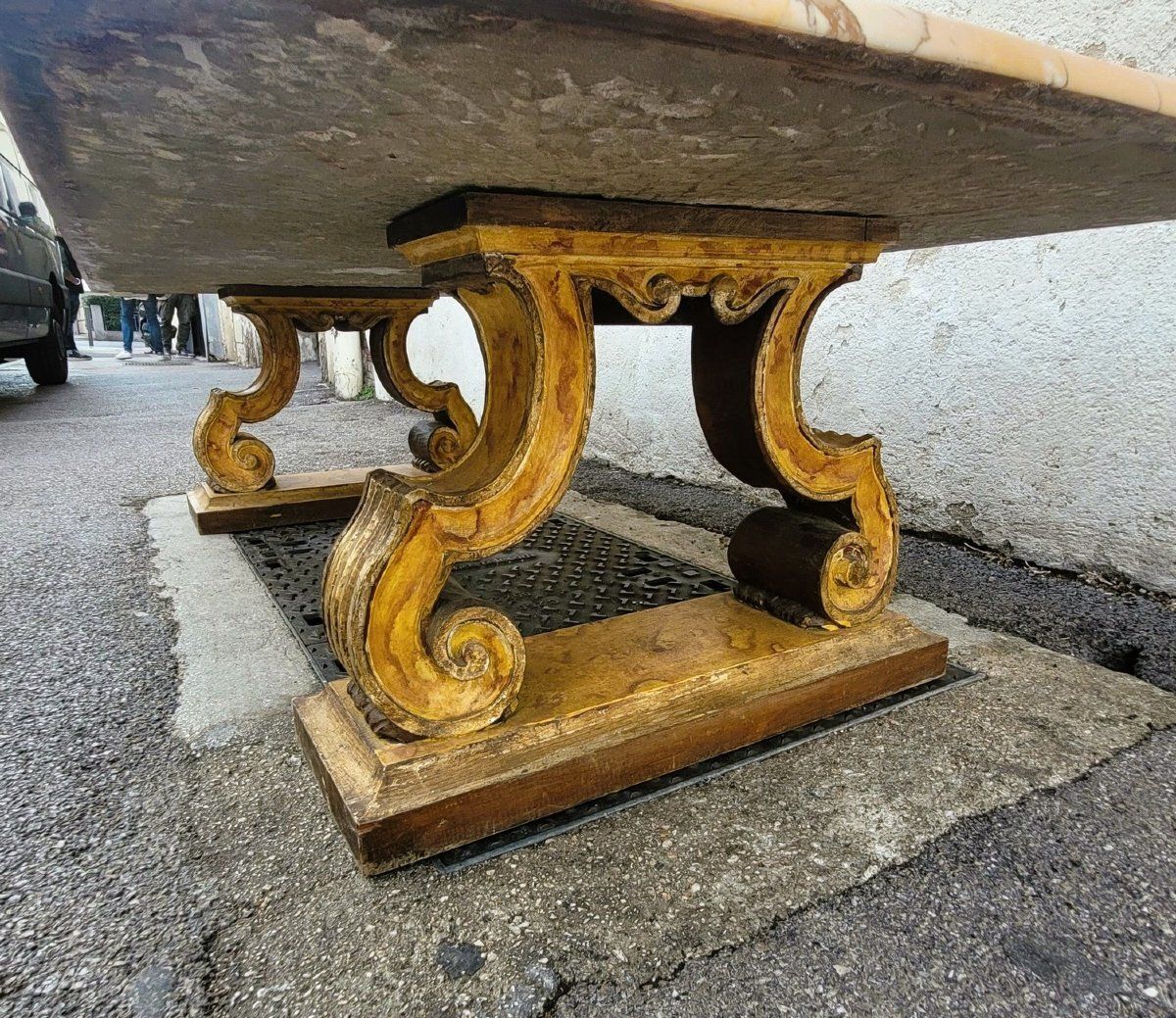 Important Coffee Table In Marble And Gilded Wood, Late 19th/Early 20th Century photo for sale