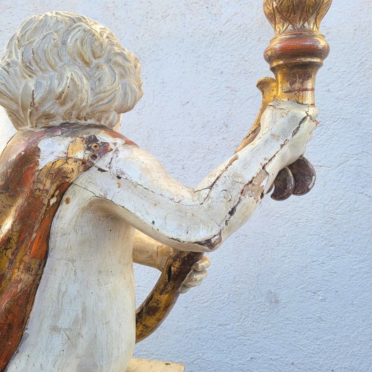photo furniture Putto Torch Holder In Lacquered And Gilded Wood, H158cm, Italy Late 17th/Early 18th Century