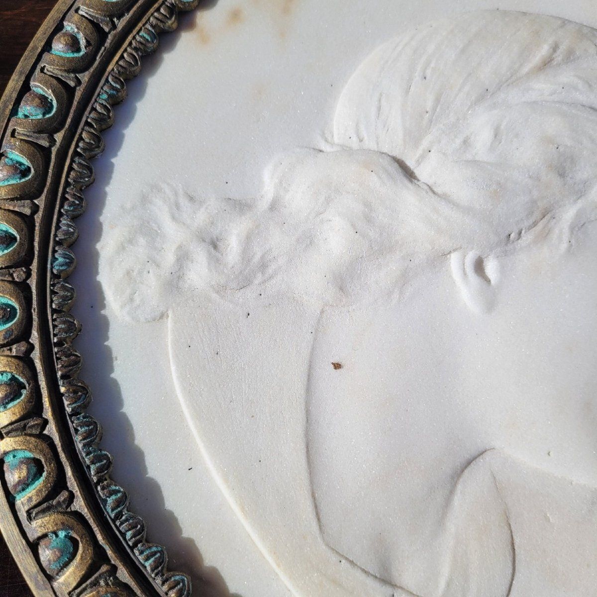 Two Bronze Framed Sculpted Marble Profiles, Diam 27cm, Early 19th Century photo vinterior
