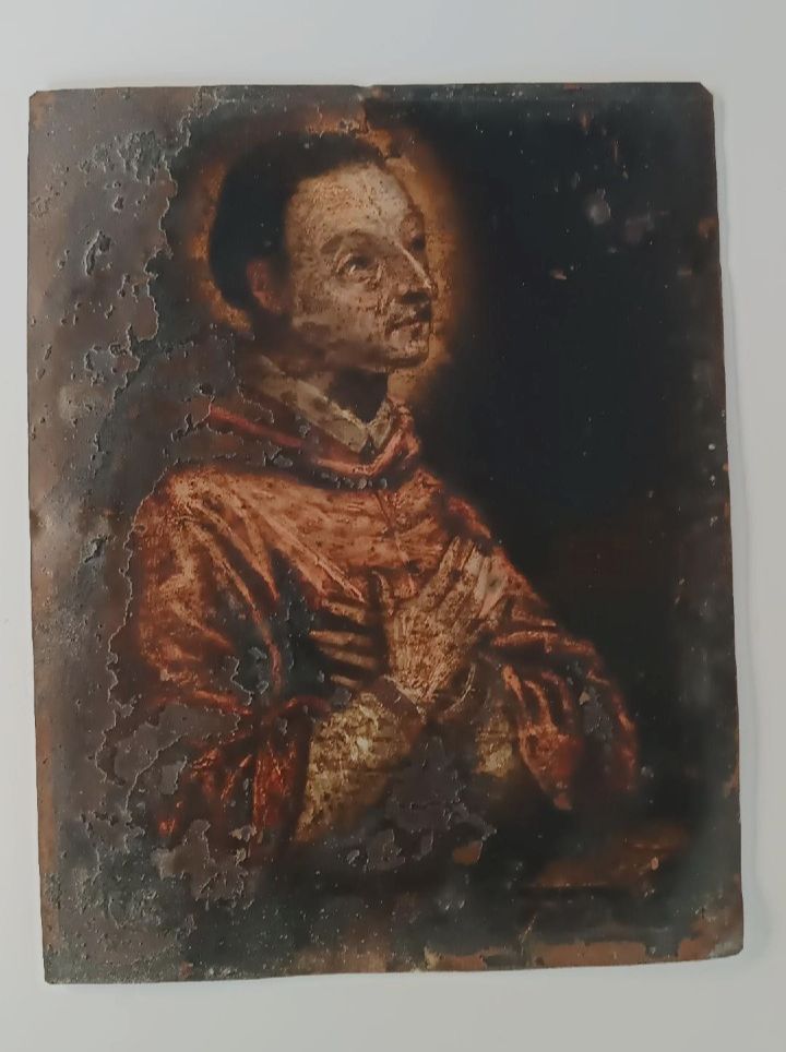 Antique Copper Painting  17th\18th Century St. Charles Borromeo 25 X 20cm photo furniture
