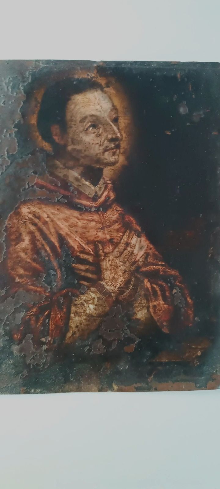 Antique Copper Painting  17th\18th Century St. Charles Borromeo 25 X 20cm photo for sale
