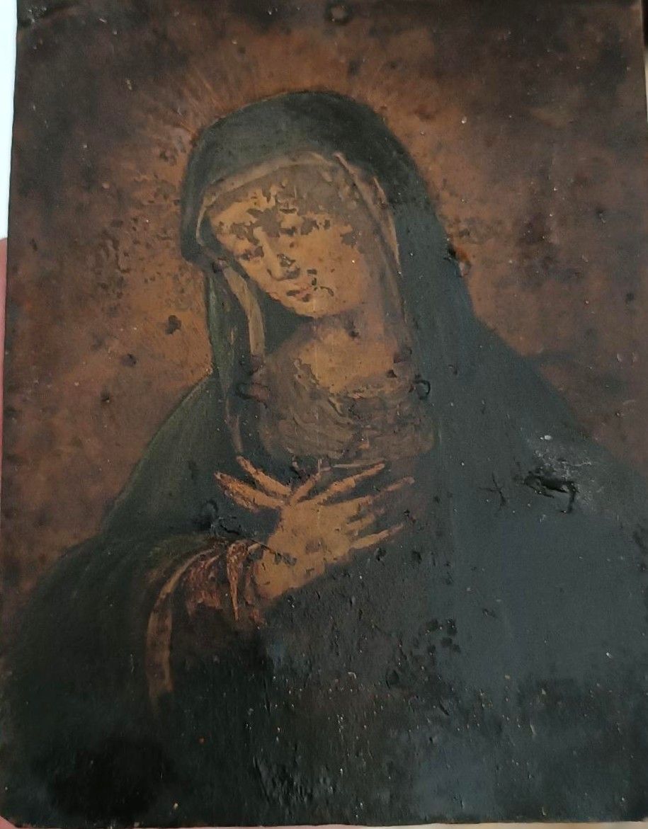 Peinture Ancienne Sur Cuivre Représentant La Vierge Marie, Xviie/Xviiie Siècle photo vinterior