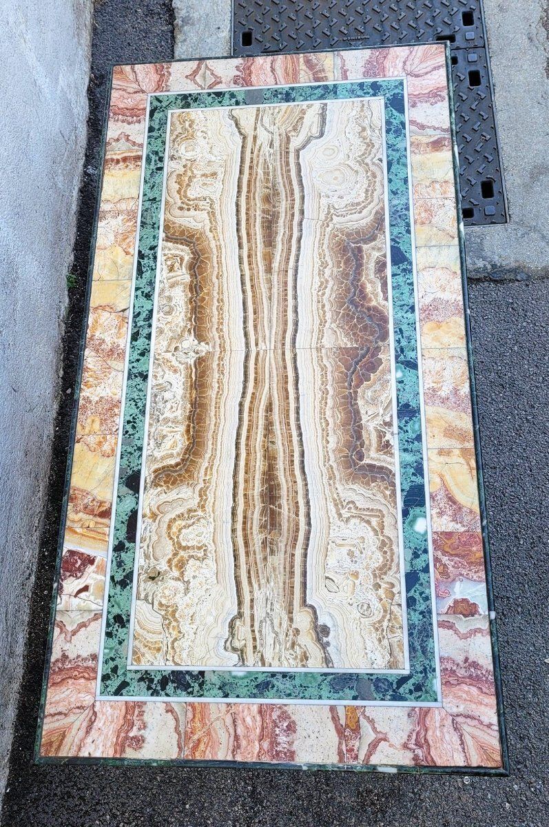 Coffee Table In Marble Marquetry And Lacquered Wood, Late 19th/Early 20th Century photo Furniture