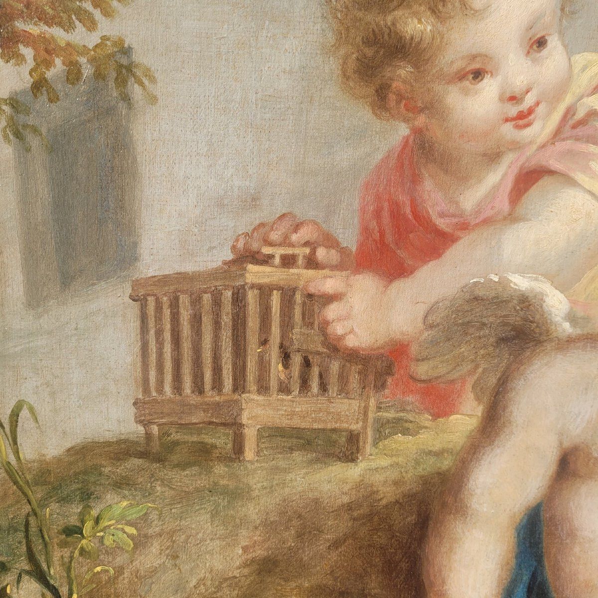 Oil On Canvas, 152 X 88 Cm, Putti Playing With Birds, Early 19th Century photo buy