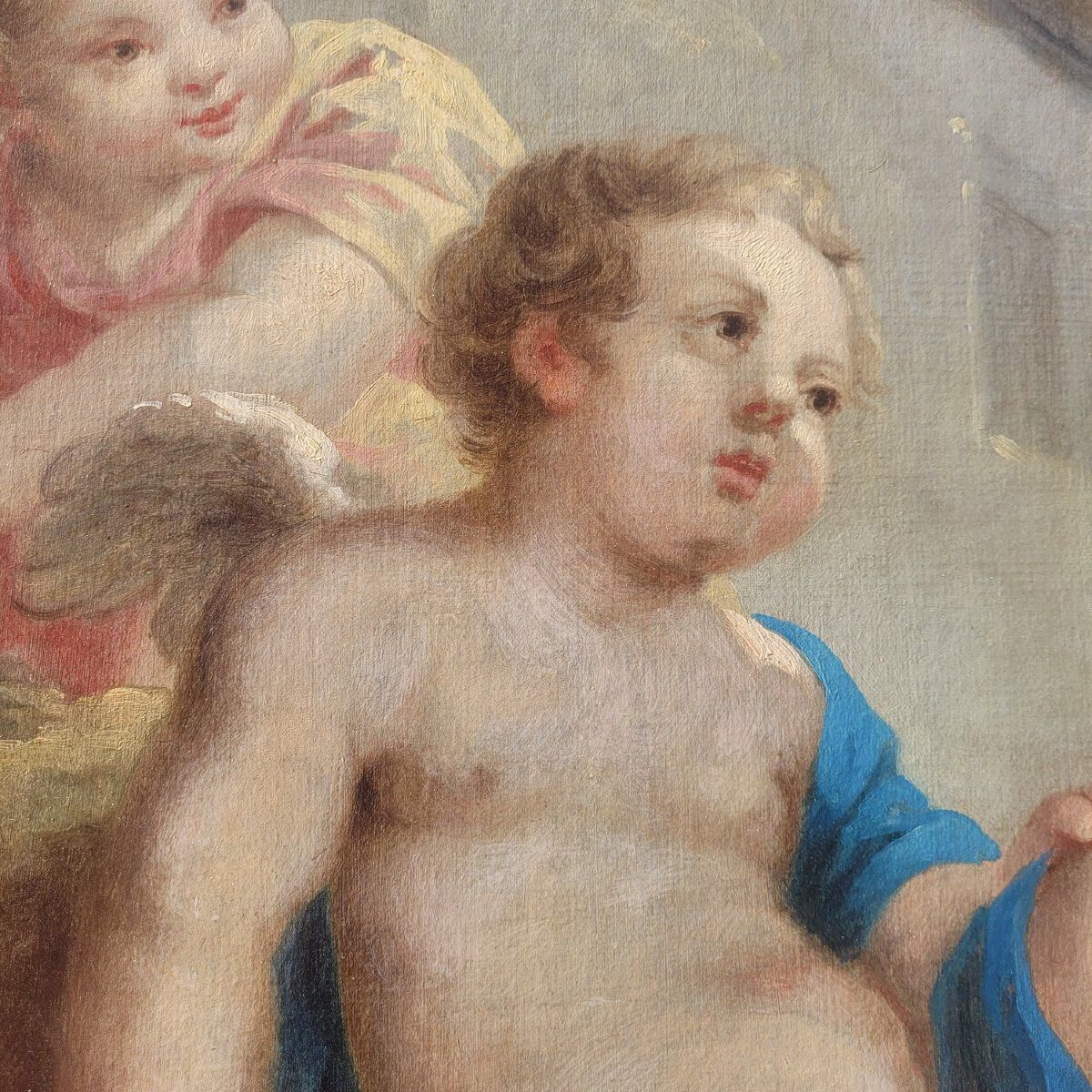Art Oil On Canvas, 152 X 88 Cm, Putti Playing With Birds, Early 19th Century photo