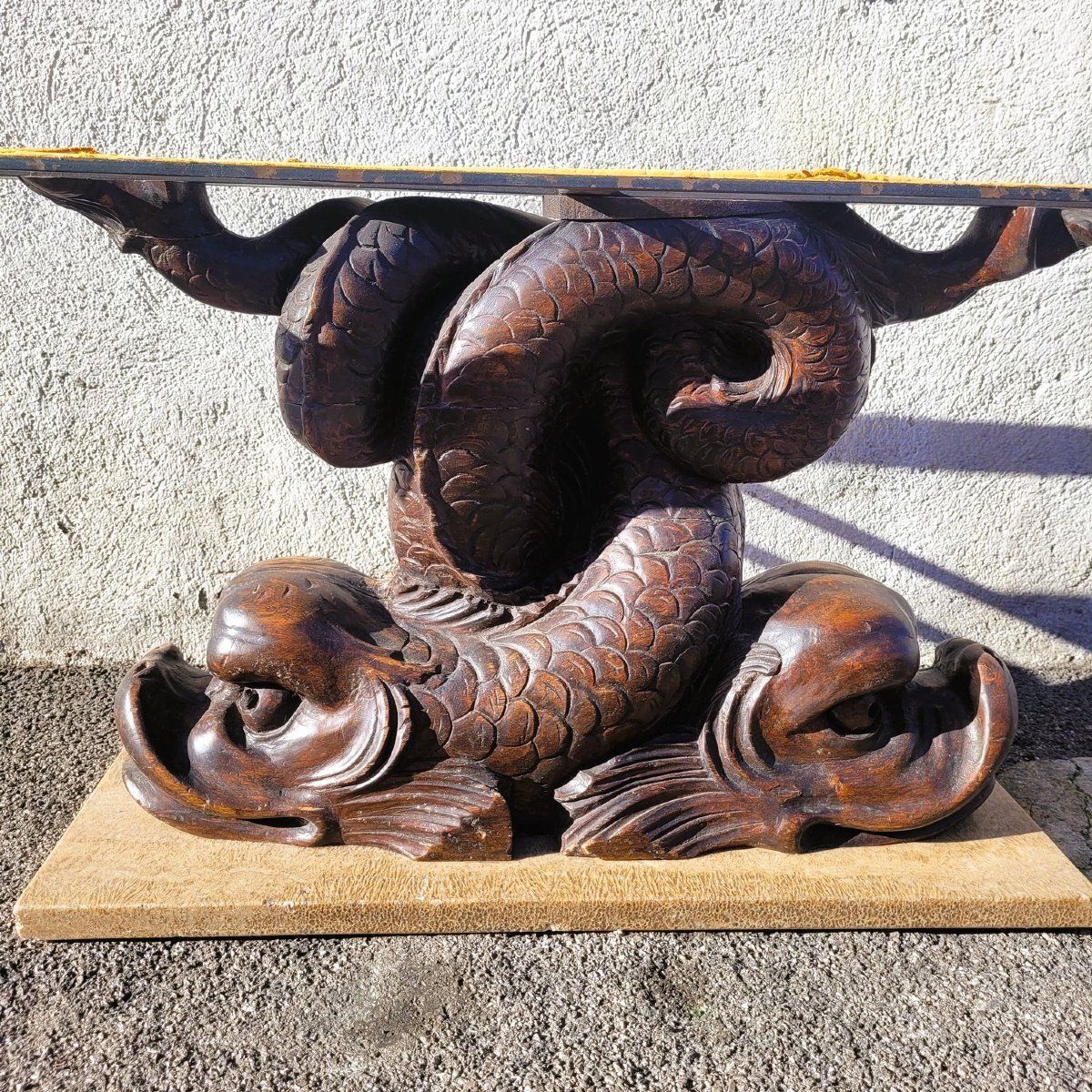 Coffee Table, 160cm Long, Marbre And Carved Wood, 18th Century photo for sale