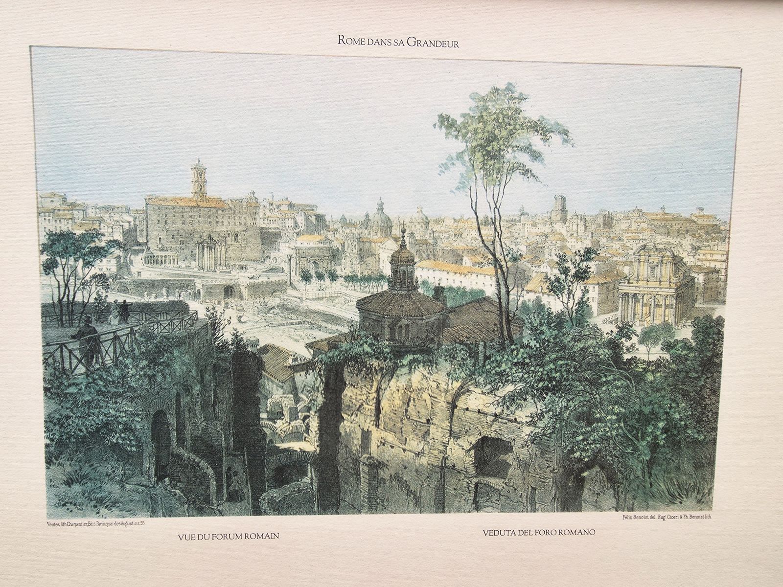 Rare Set Of 4 Wood Framed Colour Lithographs Of Rome In 1870 By Benoist photo vintage