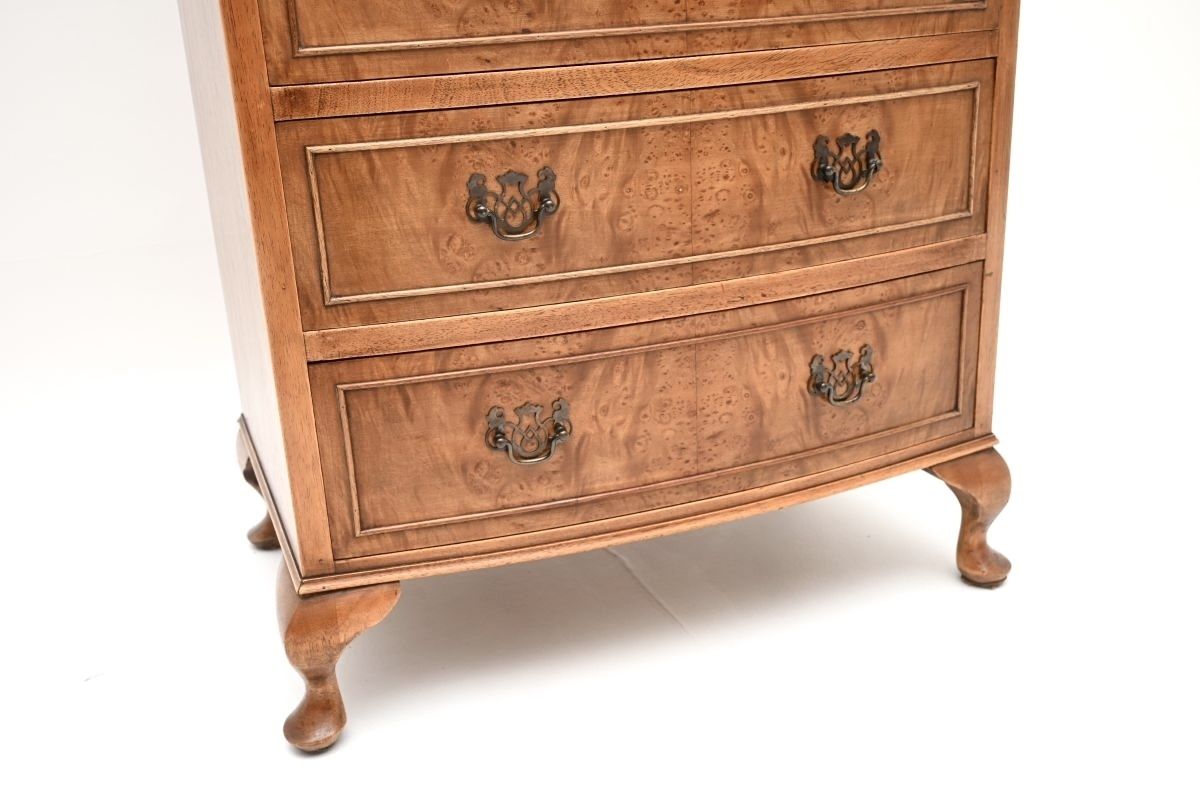 Antique Bow Front Burr Walnut Chest Of Drawers photo vinterior