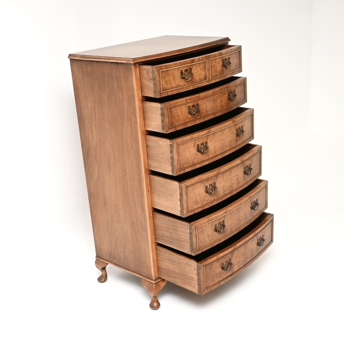 Antique Bow Front Burr Walnut Chest Of Drawers photo buy