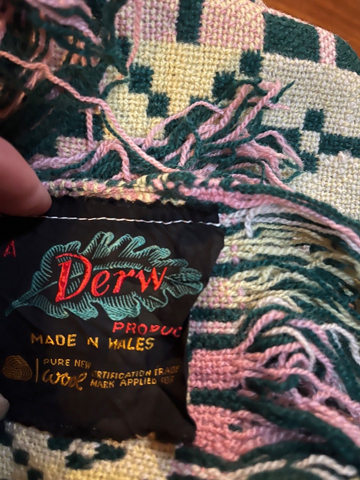 Vintage Welsh Wool Blanket Reversible Derw Mill Pink/Green Woven 100% Wool photo furniture