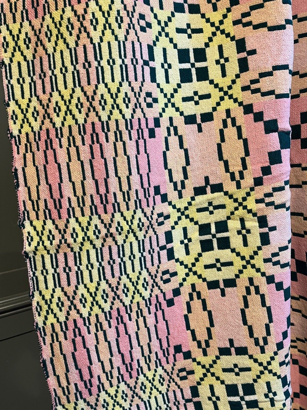 Vintage Welsh Wool Blanket Reversible Derw Mill Pink/Green Woven 100% Wool photo Textiles